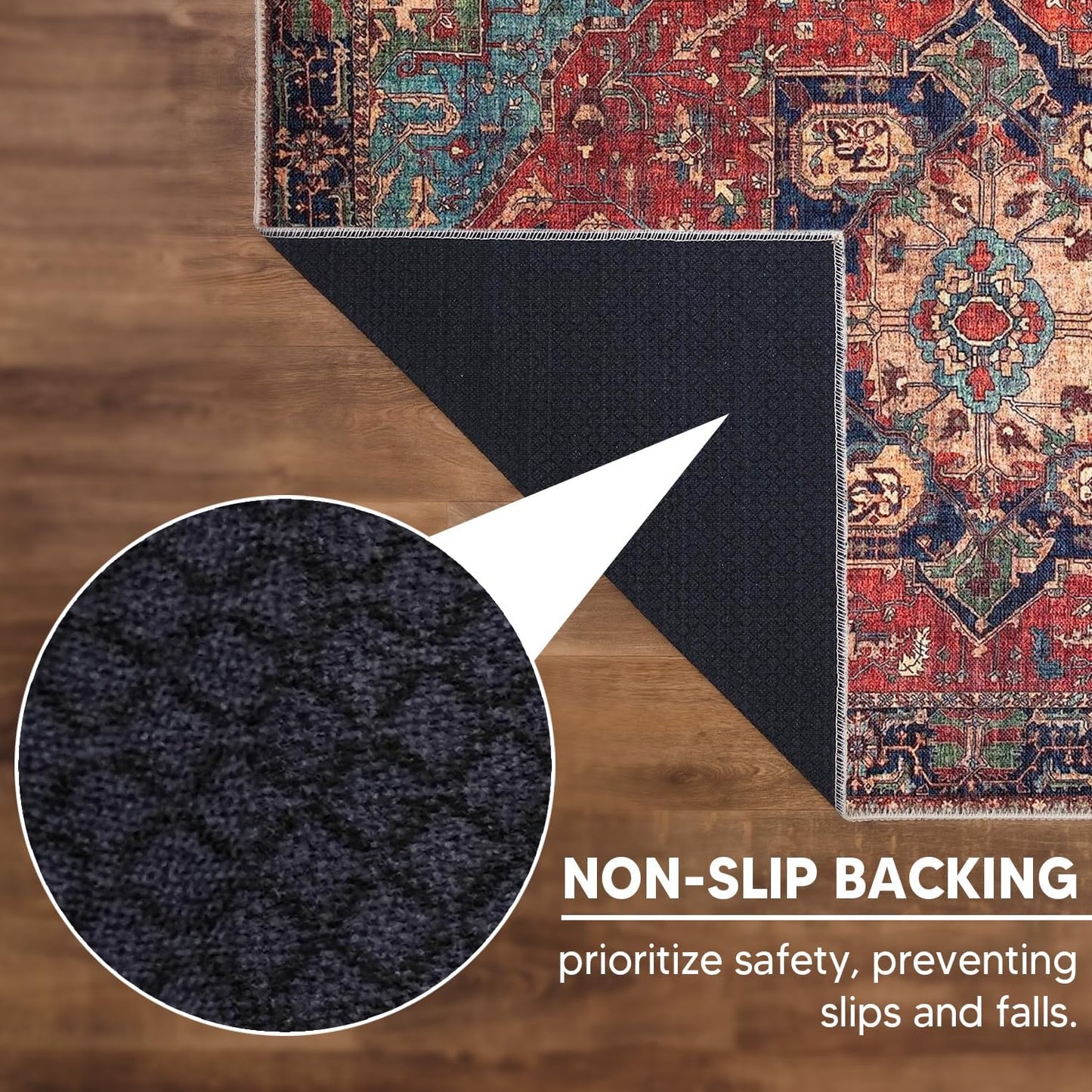 Keen Home Design 2x7 Rug - Machine Washable Runner Rug with Non-Slip Backing, Ideal for Hallway, Entryway, Kitchen, Laundry Room - Vintage, Easy Clean, Durable, Low Pile Rug - (2'6" x 7')