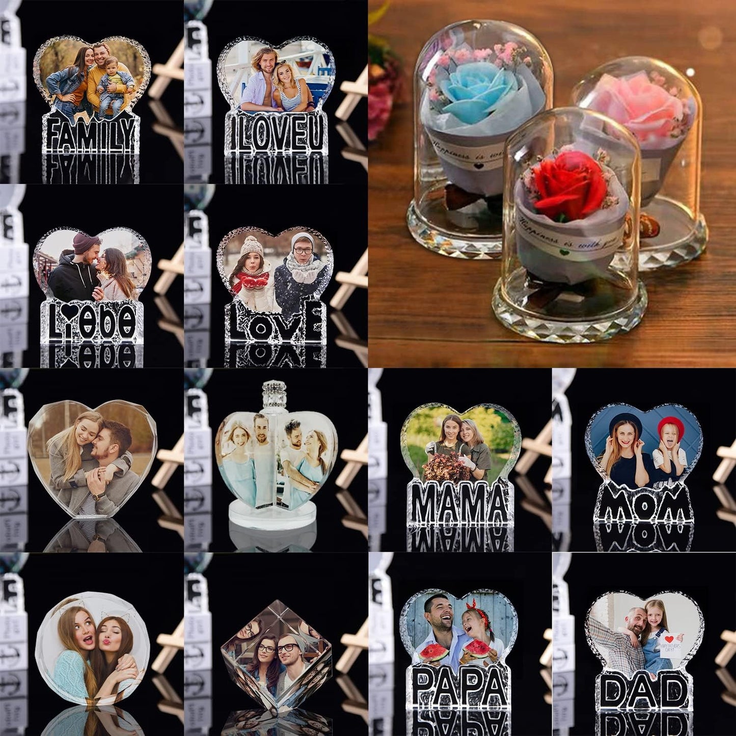 Personalized Heart Night Light 3D Crystal Lamp Custom Photo Picture Engraved, 3D Crystal Photo with Music Bluetooth Rotating Crystal Photo Frame Ornament, ILOVEU Couple Wedding Valentine's Day Gift