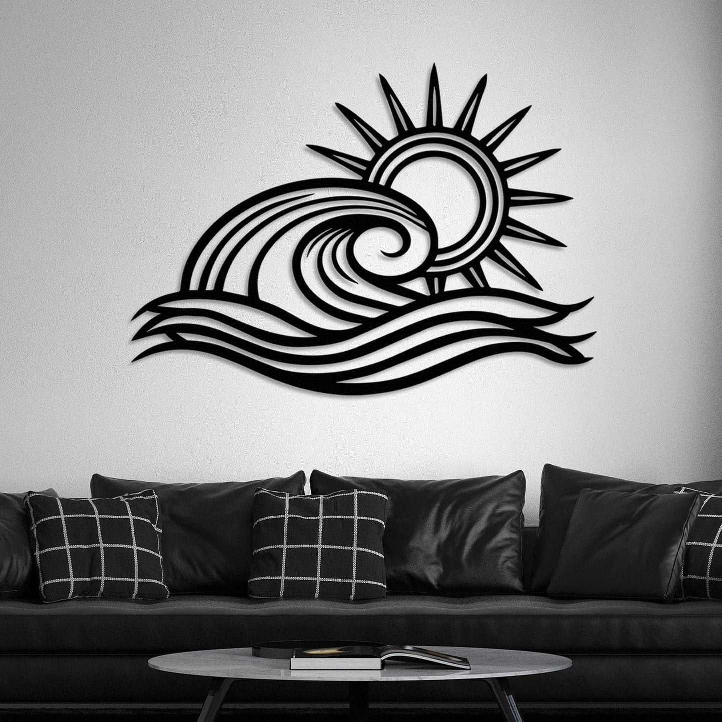 Wita Home Ocean Wave Metal Wall Art, Sun Beach Decor, Coastal Large Wall Sculpture for Home, Indoor/Outdoor Use, Nautical Wall Hanging, Eye-Catching Addition to Living Room (Silver, 48 x 28 inches)