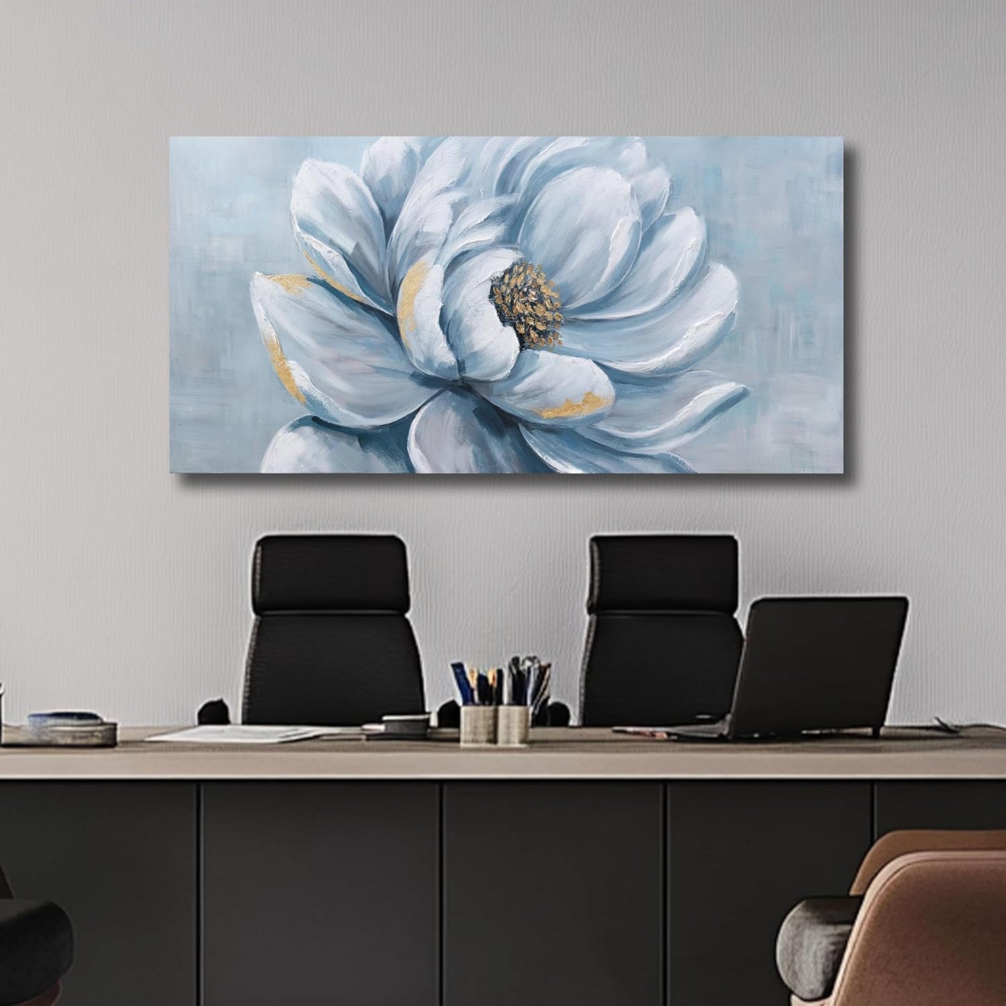 Belmrxne Flower Wall Art Blue and Gold Wall Decor Funky Canvas Painting Wall Prints Aesthetic Modern Artwork for Living Room Bedroom Dining Room Office Home Decor 24x48inch
