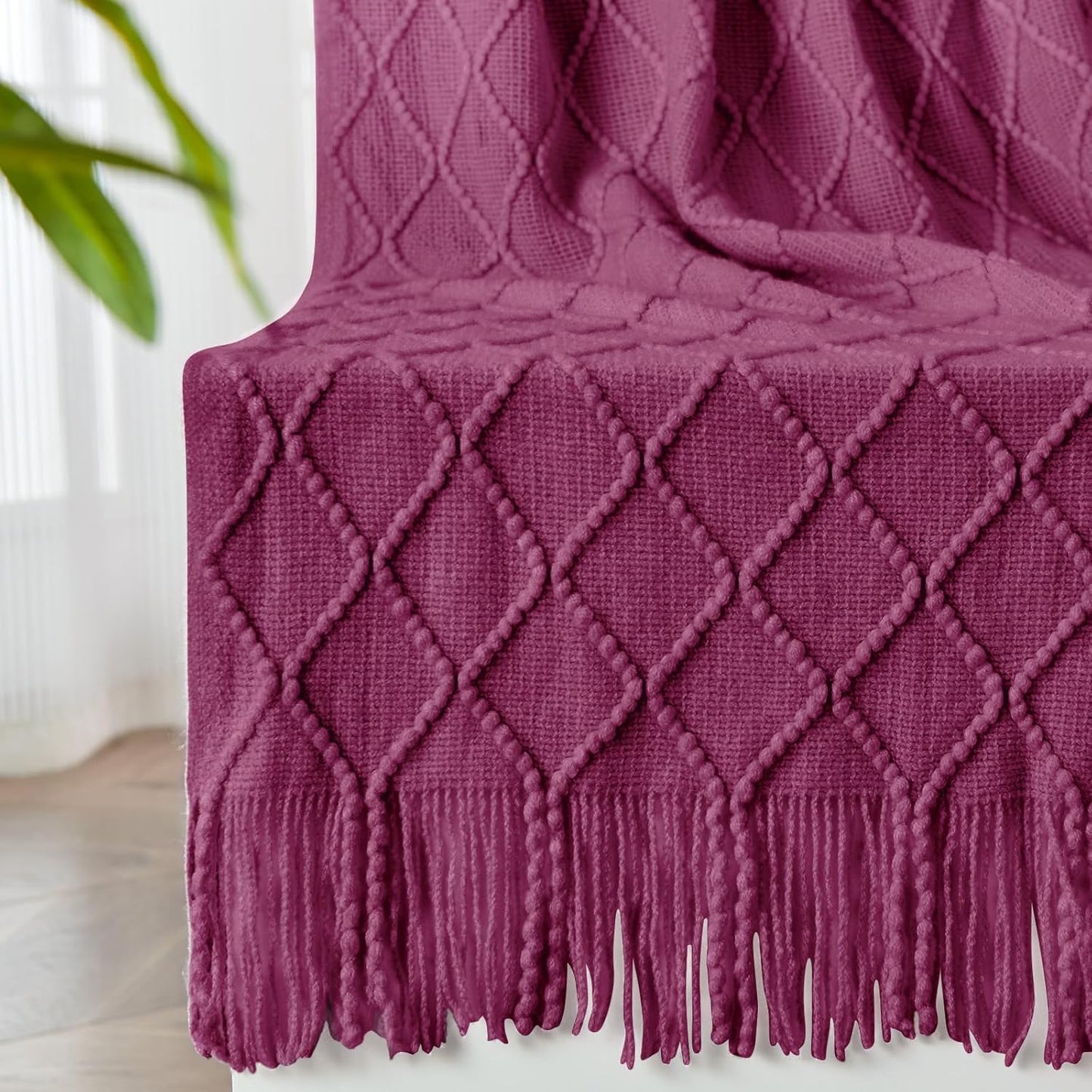 inhand Knitted Throw Blanket for Couch and Bed, Soft Living Room Home Decor Knitted Blanket with Tassel, Outdoor Lightweight Breathable Summer Blanket, Farmhouse Warm Woven Decorative, 50"x60"