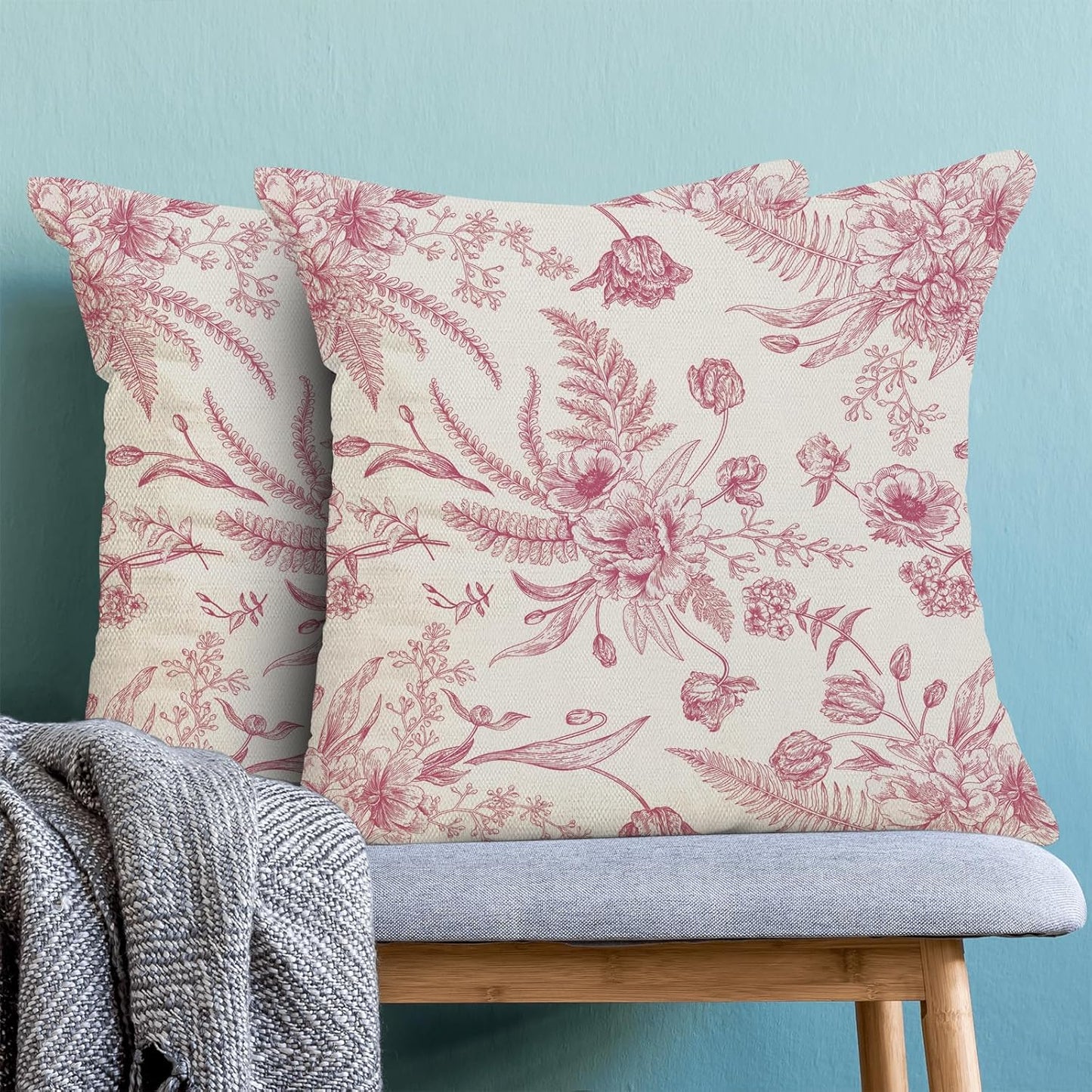 CXMEIFLY Hot Pink Spring Pillow Covers 20 x 20 Inch Set of 2 for Chinoiserie Flowers Decor Throw Pillows Floral Leaves Seasonal Plant Outdoor Decorative Cushion Cases for Couch Bed Decorations