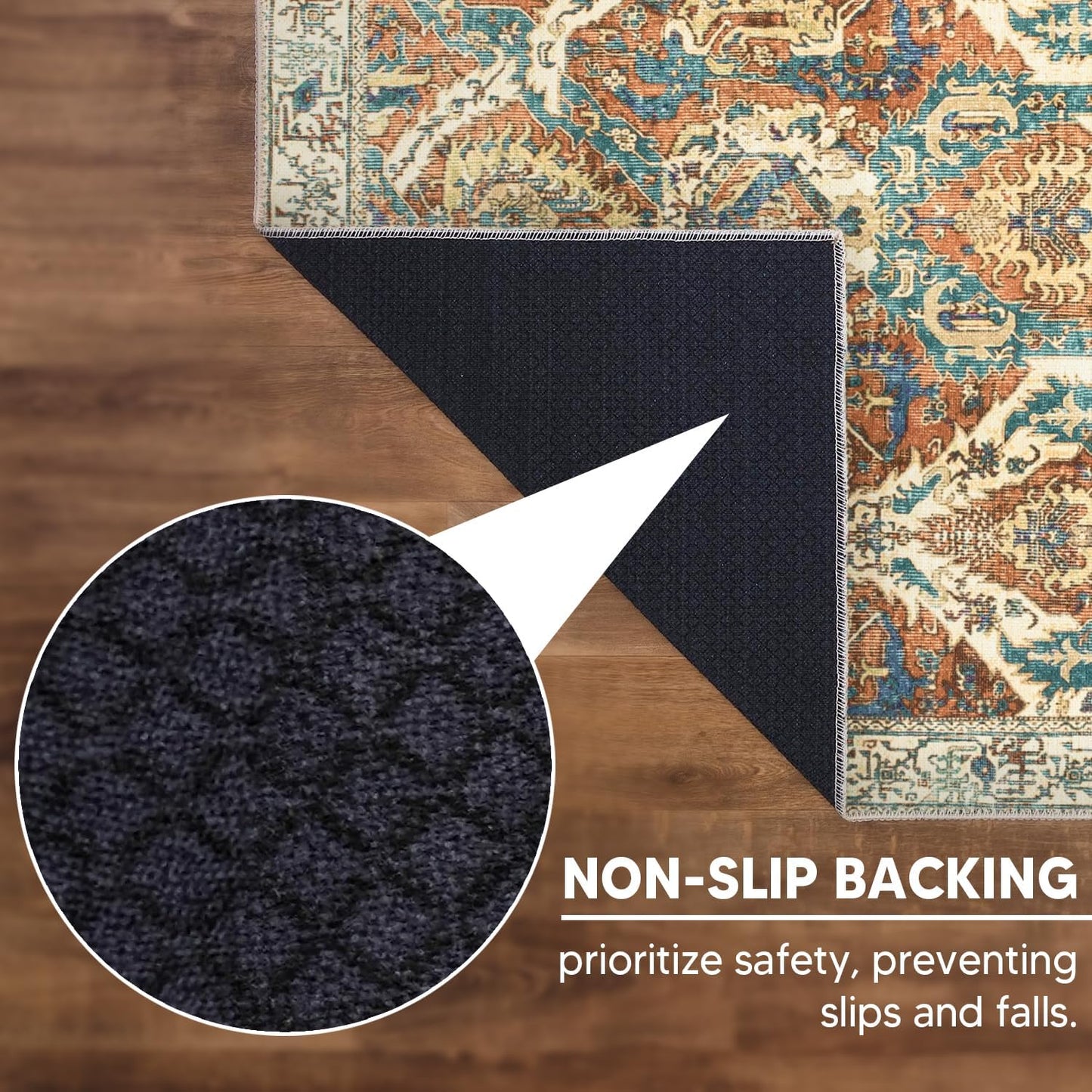 Keen Home Design 5x7 Rug - Machine Washable Area Rug with Non-Slip Backing, Ideal for Living Room, Dining Room, Bedroom - Vintage, Easy Clean, Durable, Low Pile Rug - (5' x 7')