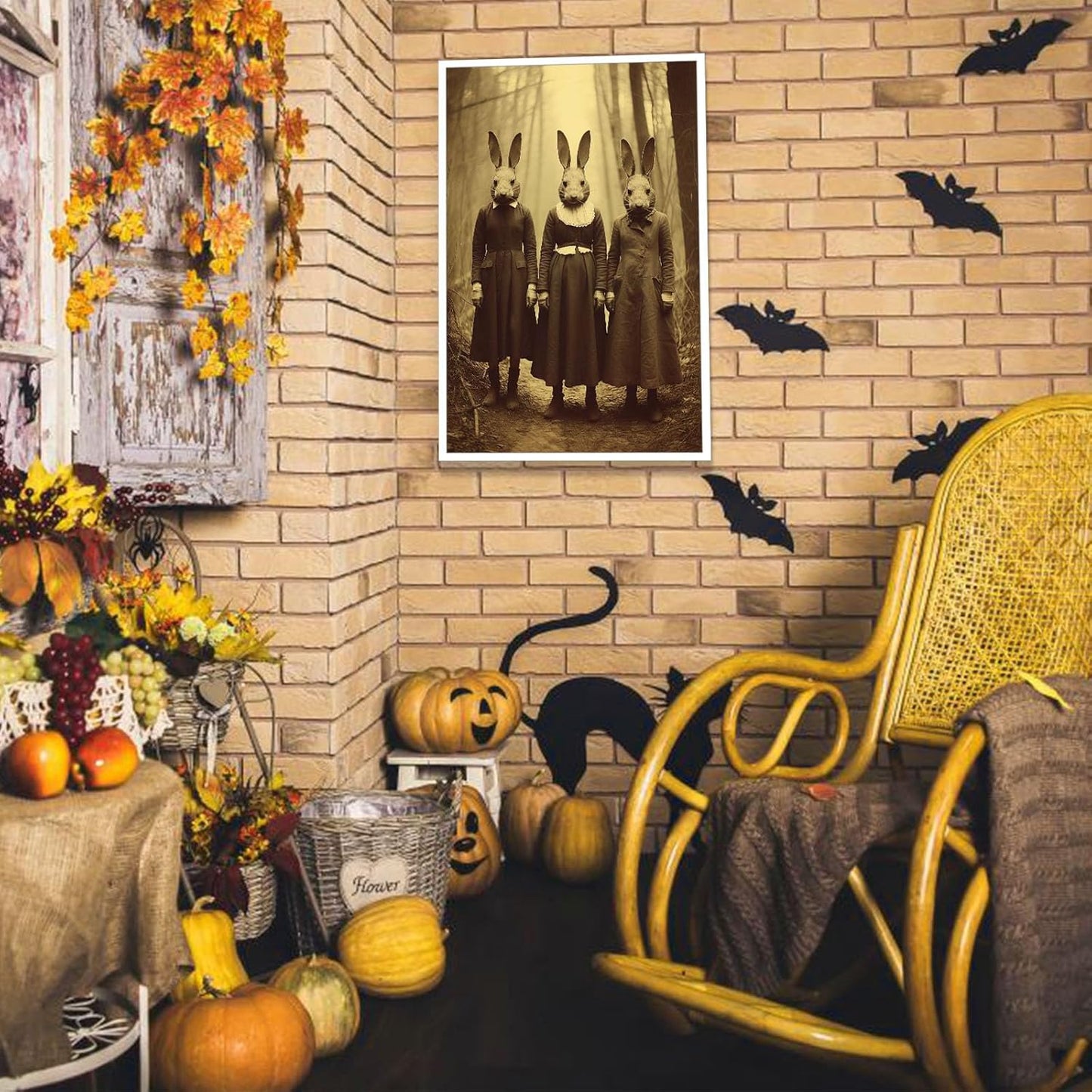 Vintage Halloween Wall Decor Rabbit Cult of the Occult Forest Canvas Wall Art Poster Gothic Dark Academia Decorations Room Creepy Print Spooky Pictures 24X36inch Unframed
