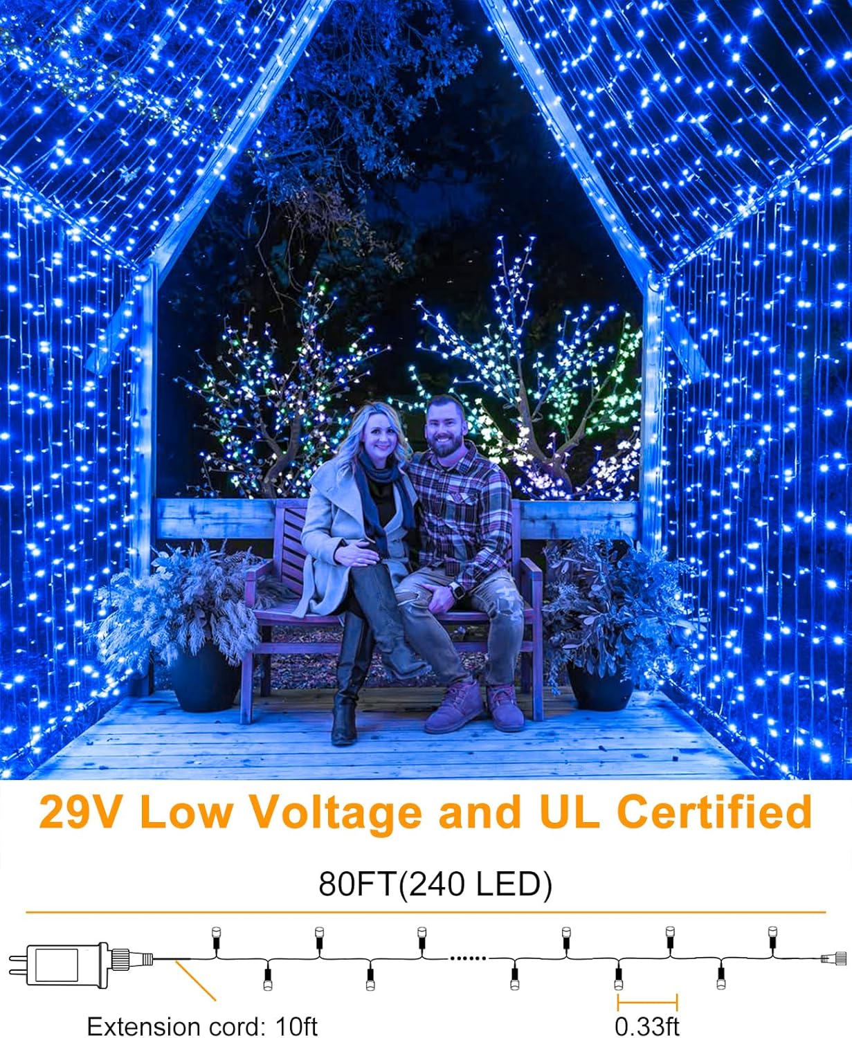 Christmas Lights Outdoor, 80FT 240 LED Christmas Tree Lights, Waterproof & 8 Modes & Timer, Connectable Green Wire String Light for Indoor Garden Xmas Party Holiday Decorations, Blue
