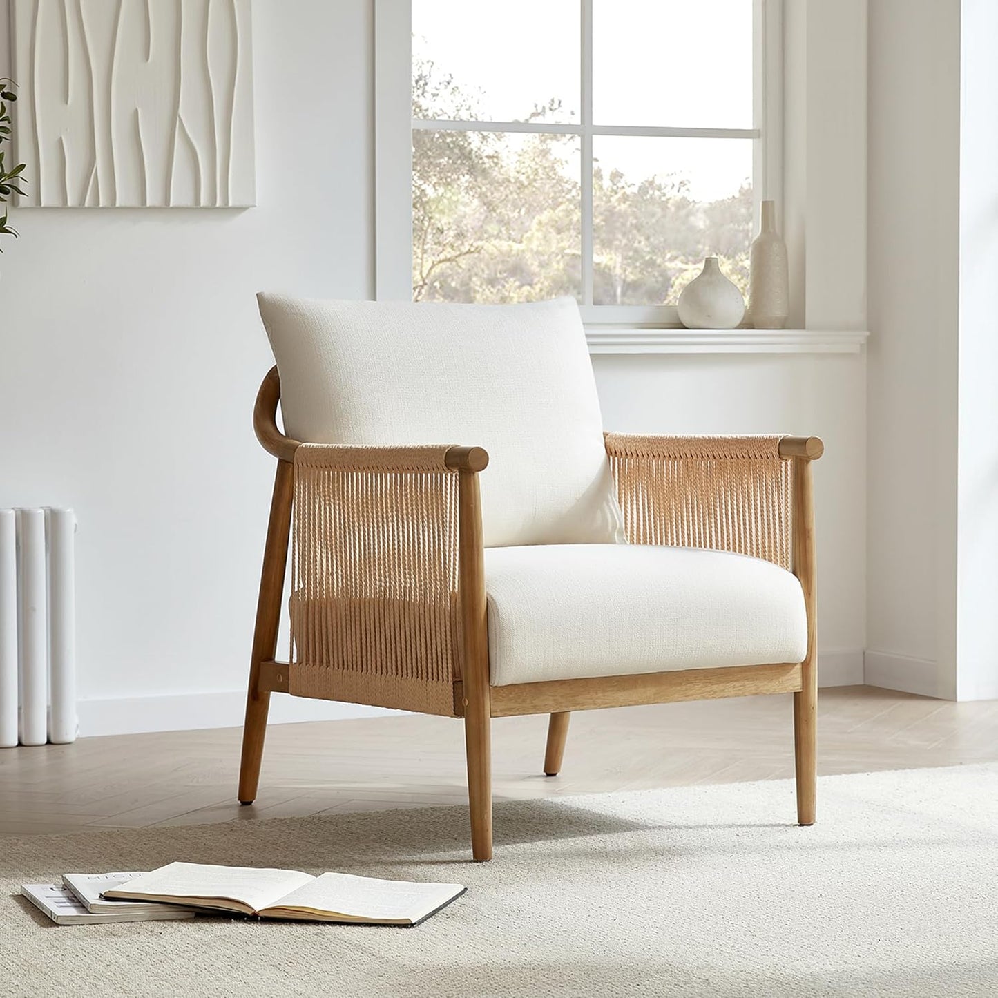 CHITA Braid Armchair Set of 2, Modern Accent Chair for Living Room, Cream