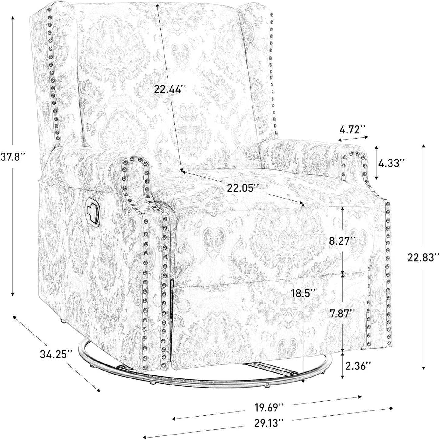 UIXE Swivel Rocker Manual Recliner Chairs Set of 2, Wingback Swivel Glider Fabric Nursery Reclining Sofa Chair, High Back Upholstered Arm Chair for Living Room Bedroom - Bird Pattern