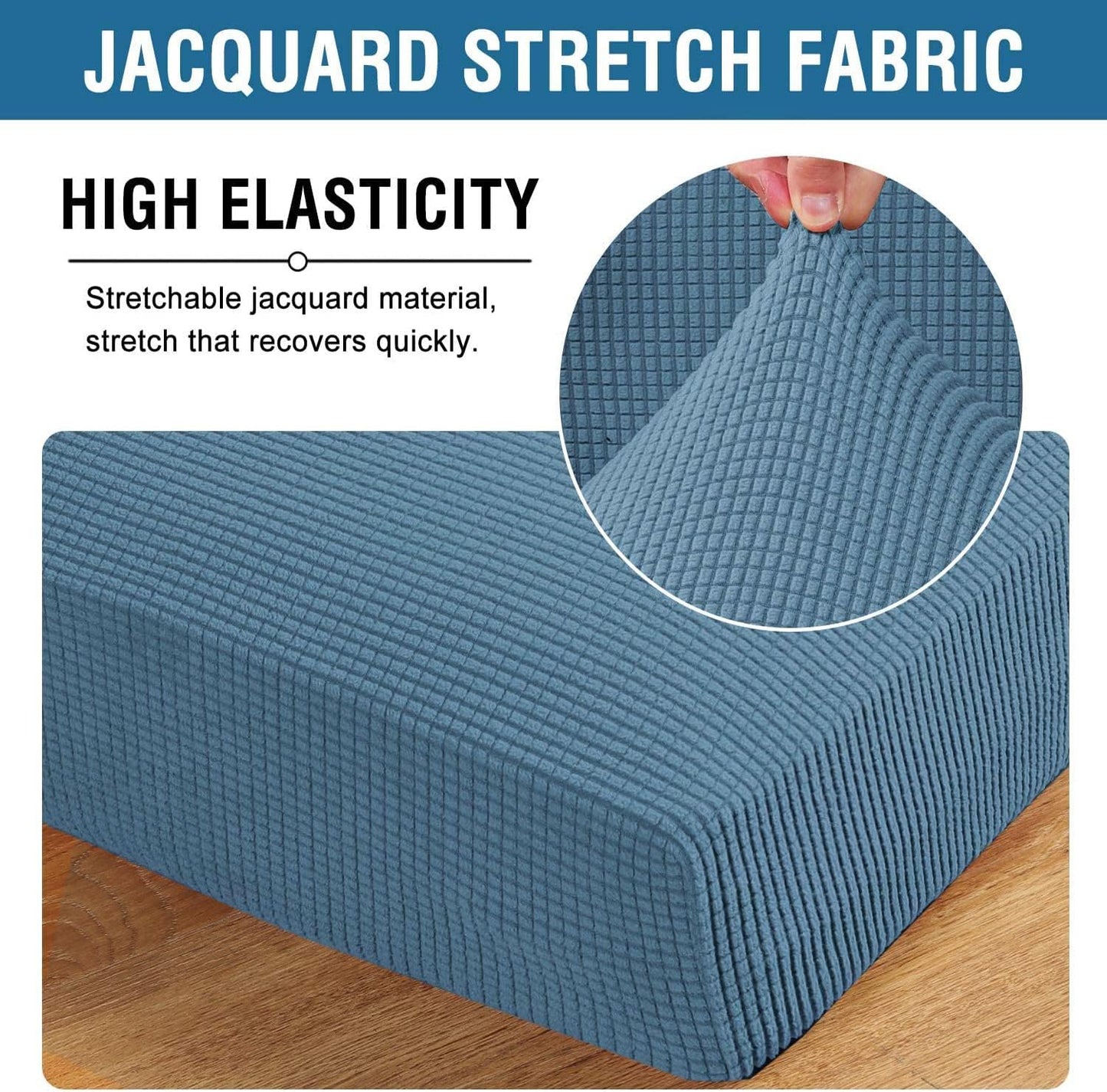 H.VERSAILTEX Super Stretch Individual Seat Cushion Covers - Sofa & Couch Cushion Slipcover Sets - Thick Jacquard Textured Twill Fabric (2 Piece Large, Dusty Blue)