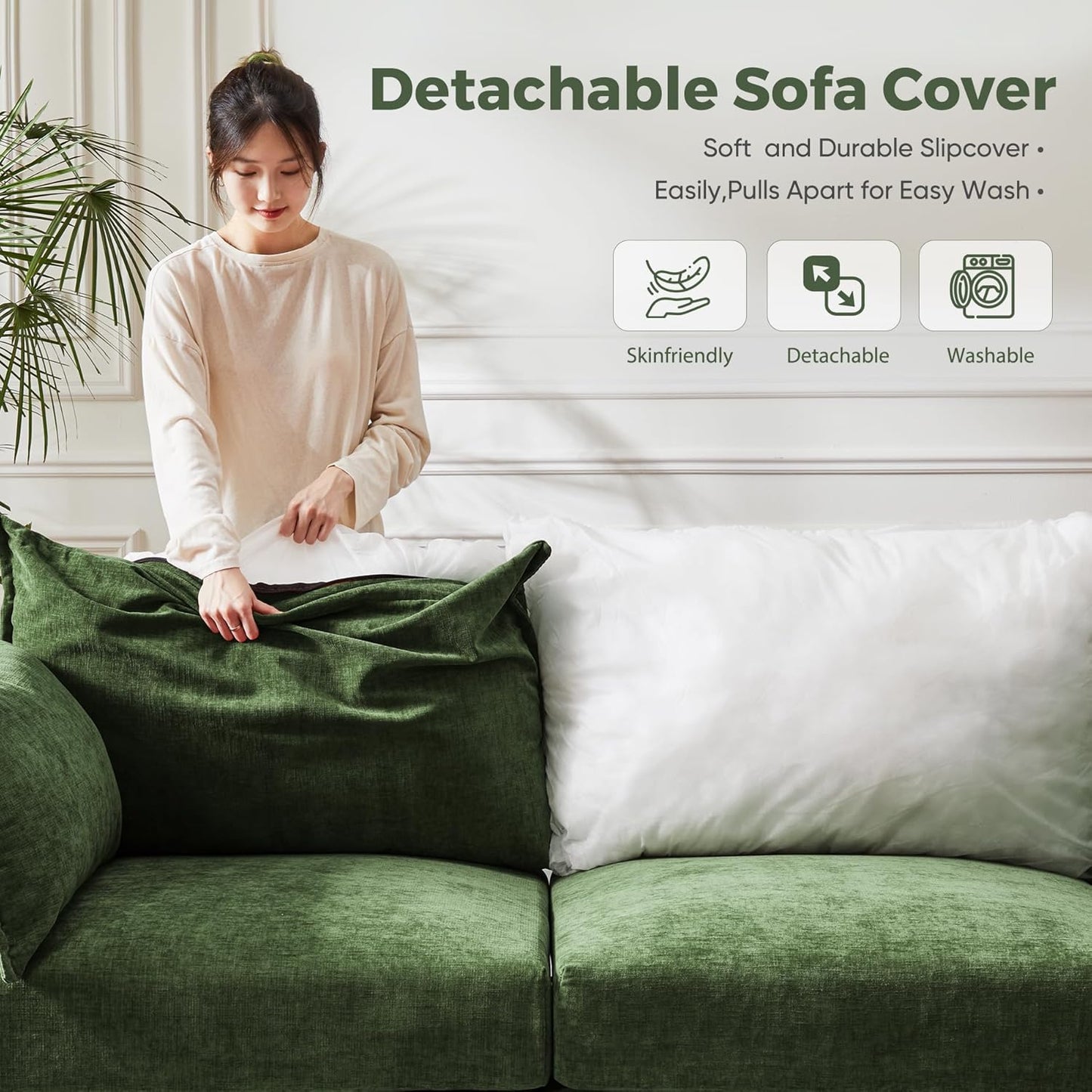 134.6" Oversized Modular Sectional Sofa, Large 7 Seater U Shaped Couch with Storage Ottoman with Reversible Chaise Deep Seat for Living Room, Apartment - Chenille Green