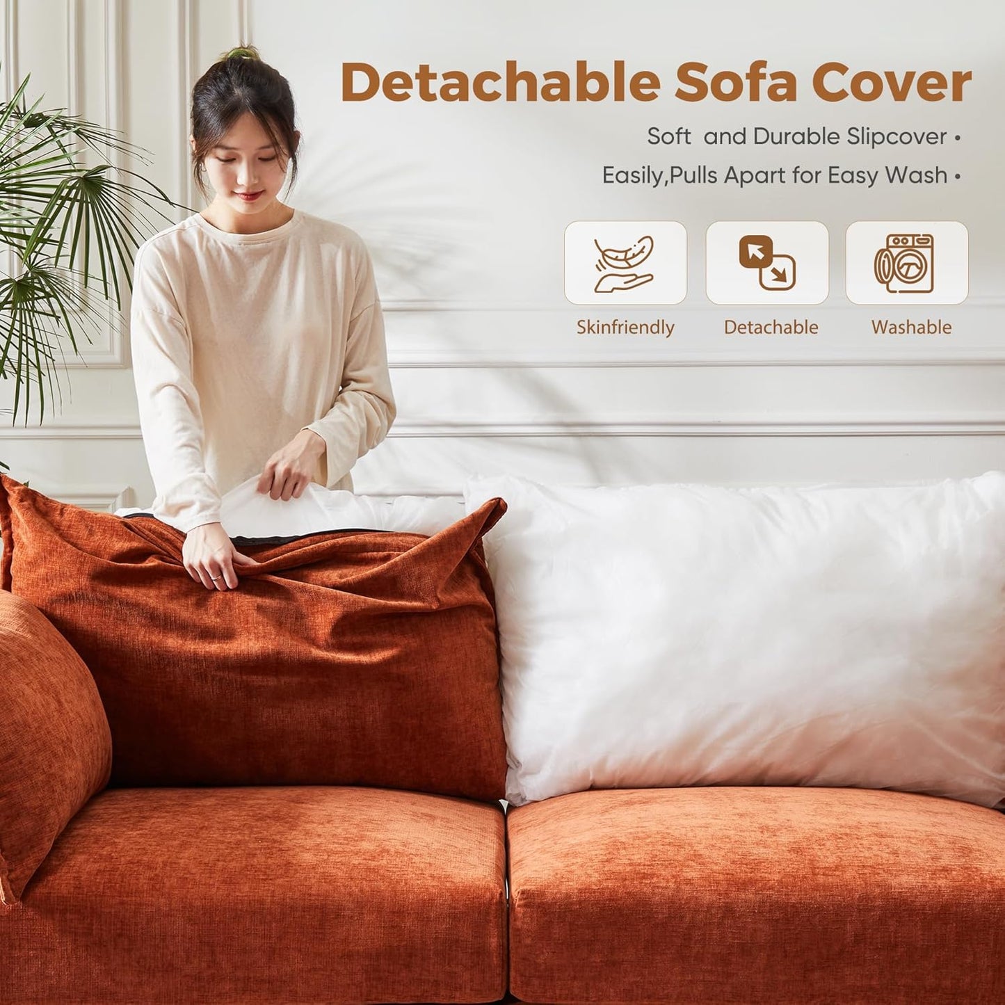 134.6" Oversized Modular Sectional Sofa, Large 7 Seater U Shaped Couch with Storage Ottoman with Reversible Chaise Deep Seat for Living Room, Apartment - Chenille Terracotta