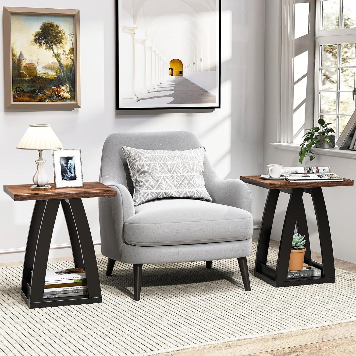 End Table Set of 2, Side Table, Nightstand, Sofa Side Table with Shelf, Modern End Table for Living Room, Bedroom