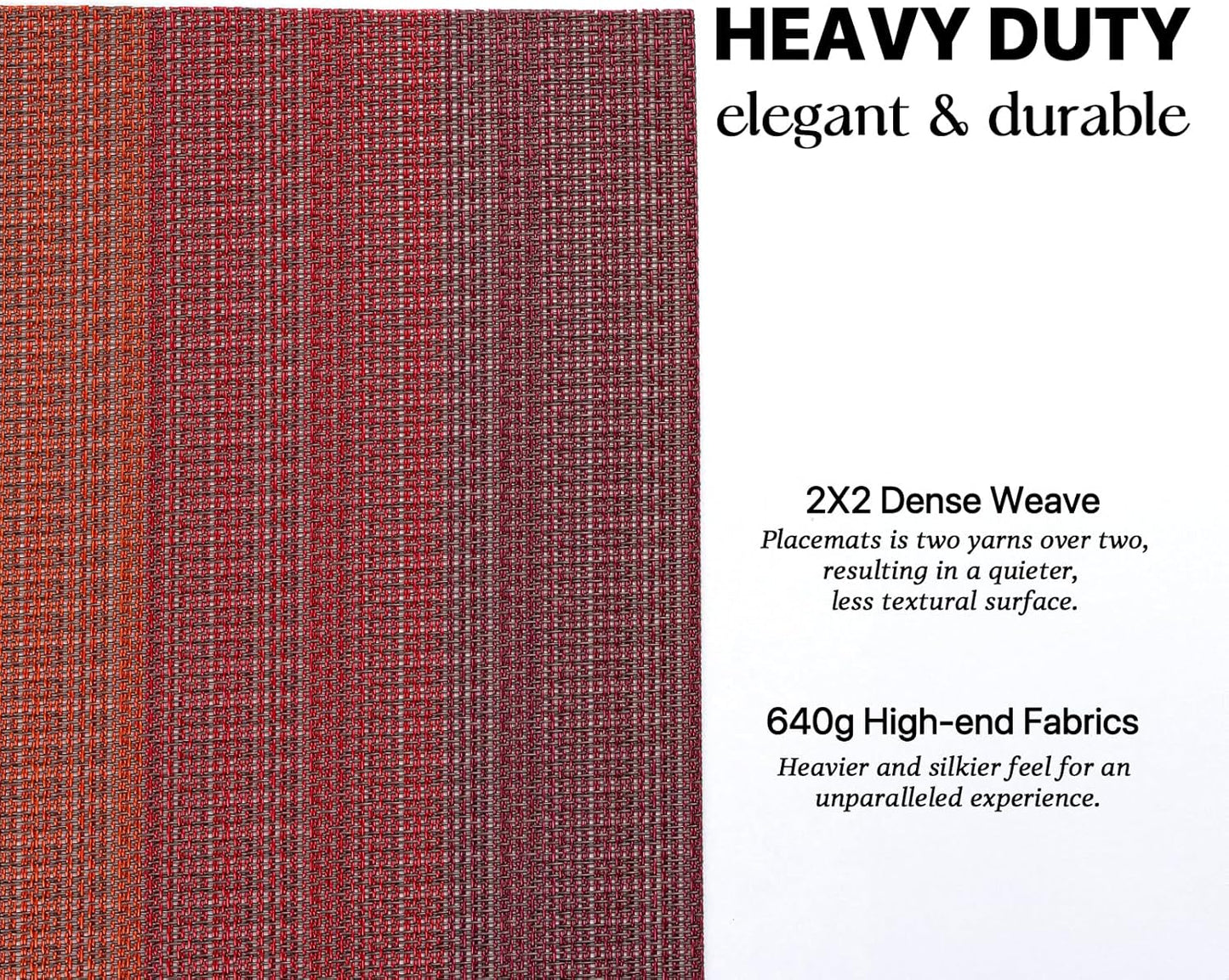 LEXMORE Placemats Set of 8 Vinyl/Plastic Woven Place Mats for Kitchen Table Indoor/Outdoor Washable Placemat Wipeable Dining Table Mats(Pomegranate Parade)