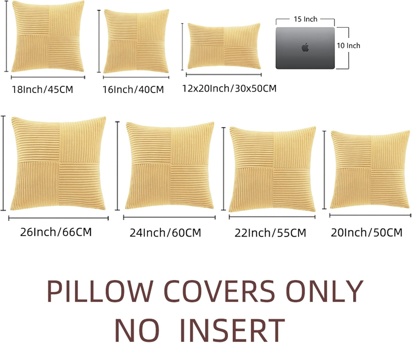 Fancy Homi 2 Packs Yellow Decorative Throw Pillow Covers 20x20 Inch for Living Room Couch Bed Sofa, Rustic Farmhouse Boho Home Decor, Soft Corss Corduroy Patchwork Accent Square Cushion Case 50x50 cm