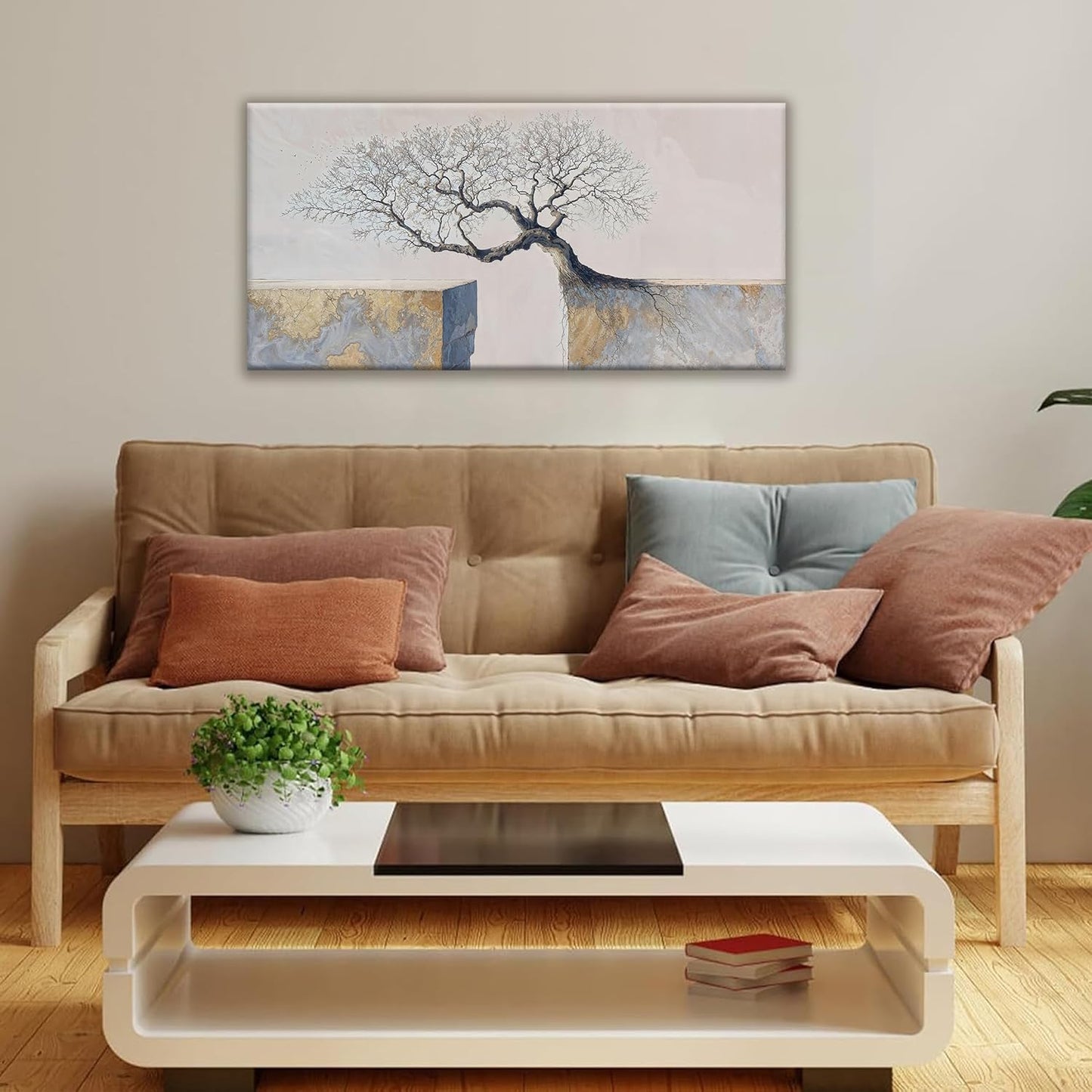 Suconvng Modern Canvas Wall Art Decor Print Paintings Tree Of Life Landscape Painting Motivational Wall Decor Prints Picture For Bedroom Office Home Kitchen Artwork Ready To Hang 20" × 40"