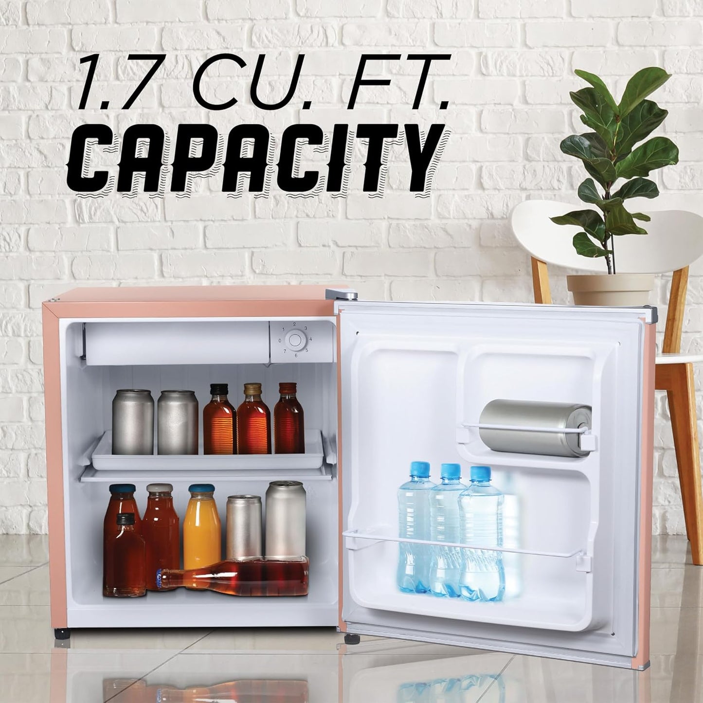 IBCR17BLS Compact, Energy Star Certified Small, Single Door Mini Fridge with Freezer Refrigerator, Standard (1.7 cu ft), Blush Red