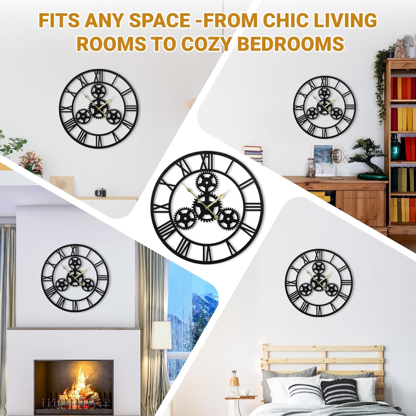 20inches/50cm Wall Clocks for Living Room Deco Non Ticking Silent Battery Operated Modern Vintage Roman Numeral Oversized Wall Clocks for Bedroom Kitchen Fireplace Office Farmhouse