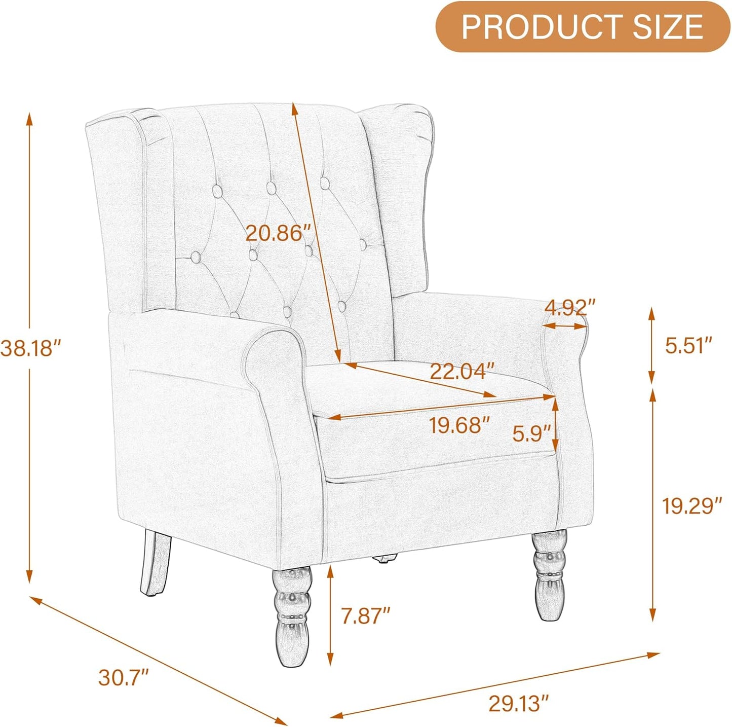UIXE High Back Accent Chairs Set of 2, Upholstered Armchair in Fabric, Retro Wingback Arm Chair for Living Room, Comfy Single Sofa Bedroom Reading Seat with Solid Wood Legs - Brown