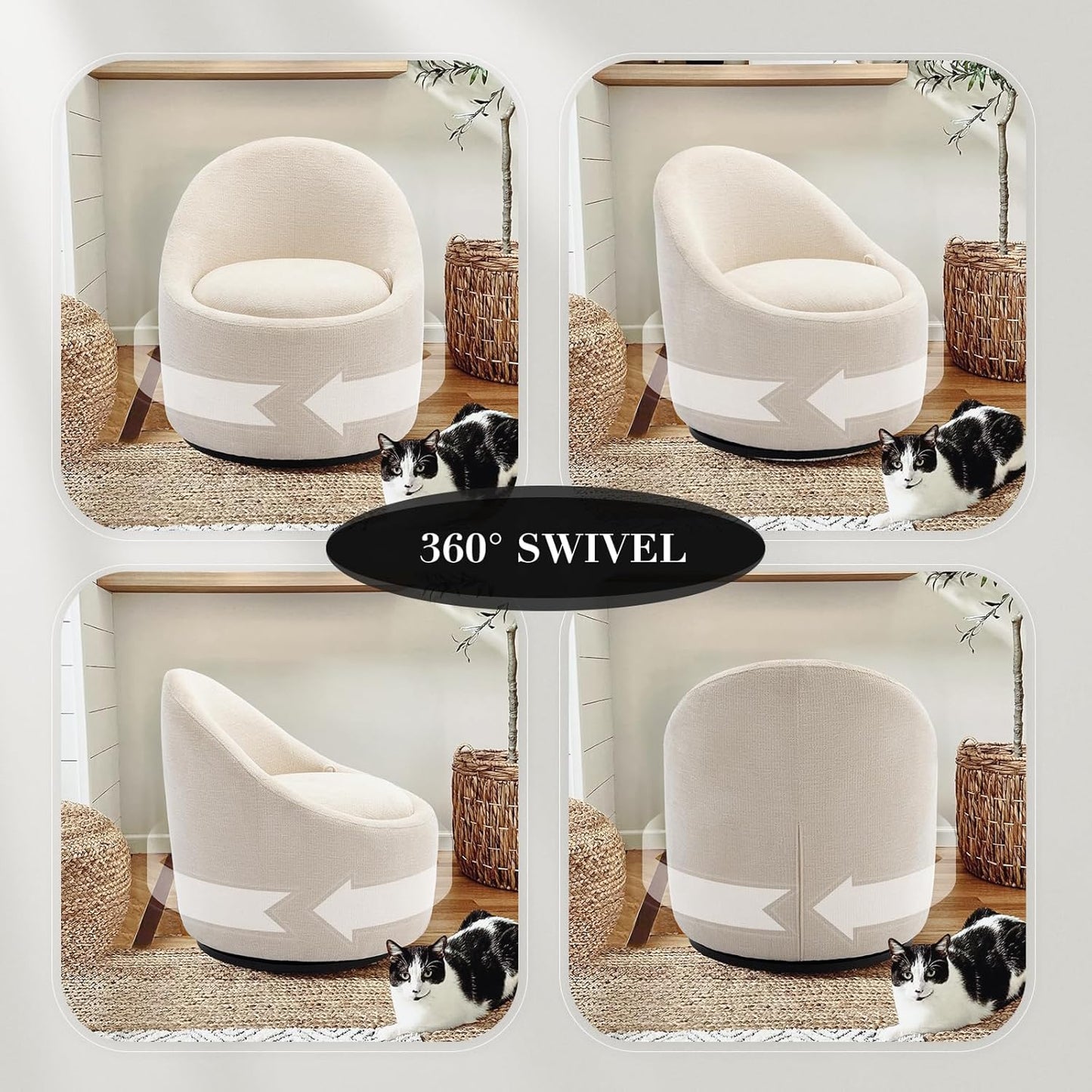 COLAMY Swivel Accent Chair Set of 2, 360° Swivel Round Chair with Hidden Storage, Modern Small Barrel Armchair for Living Room/Bedroom, Beige