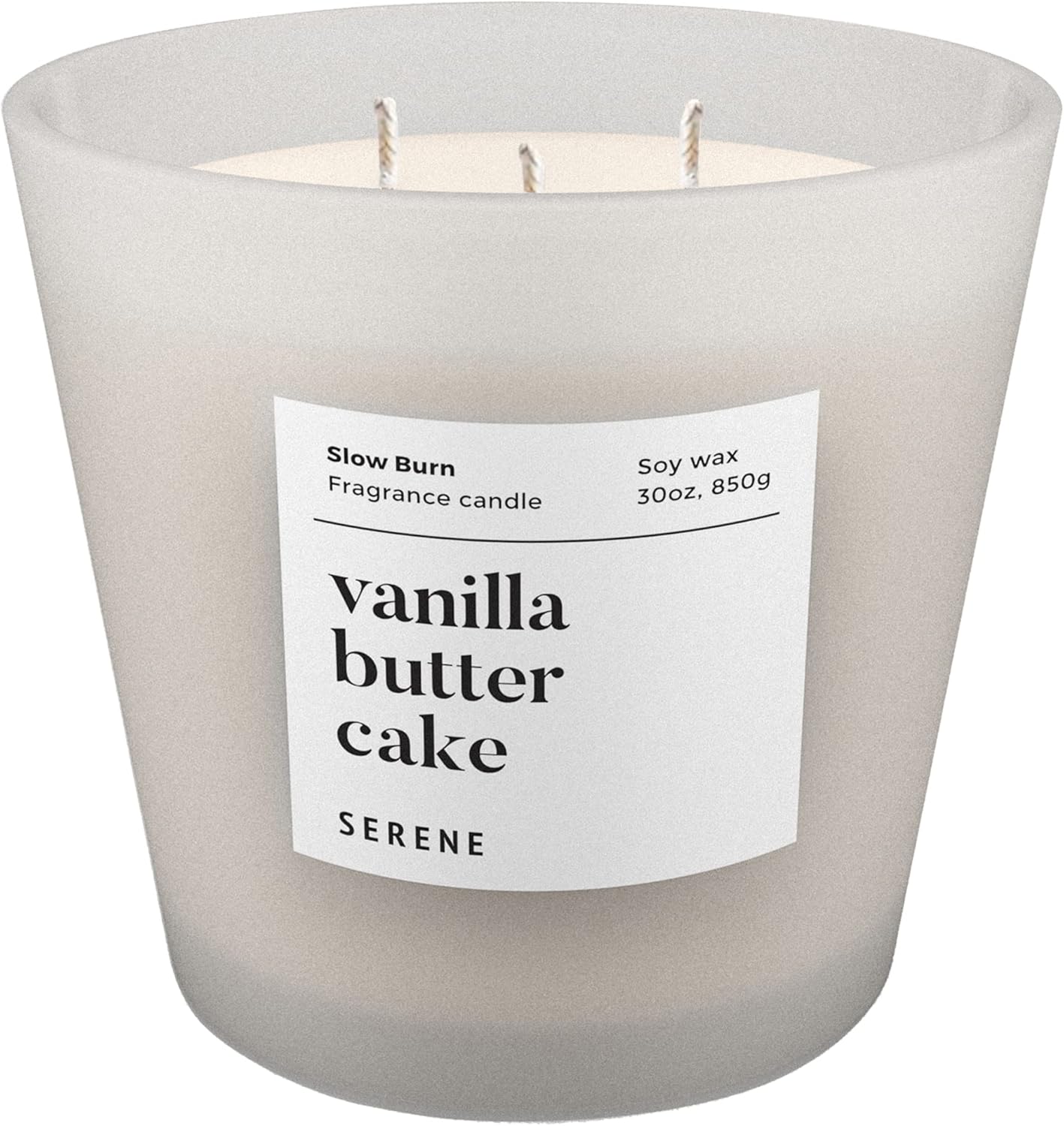 Hidden Label Large Scented Candle, Vanilla Butter Cake, 30oz 3 Wick Huge Candle, Serene Collection Slow Burn Natural Soy Candles for Home Scented