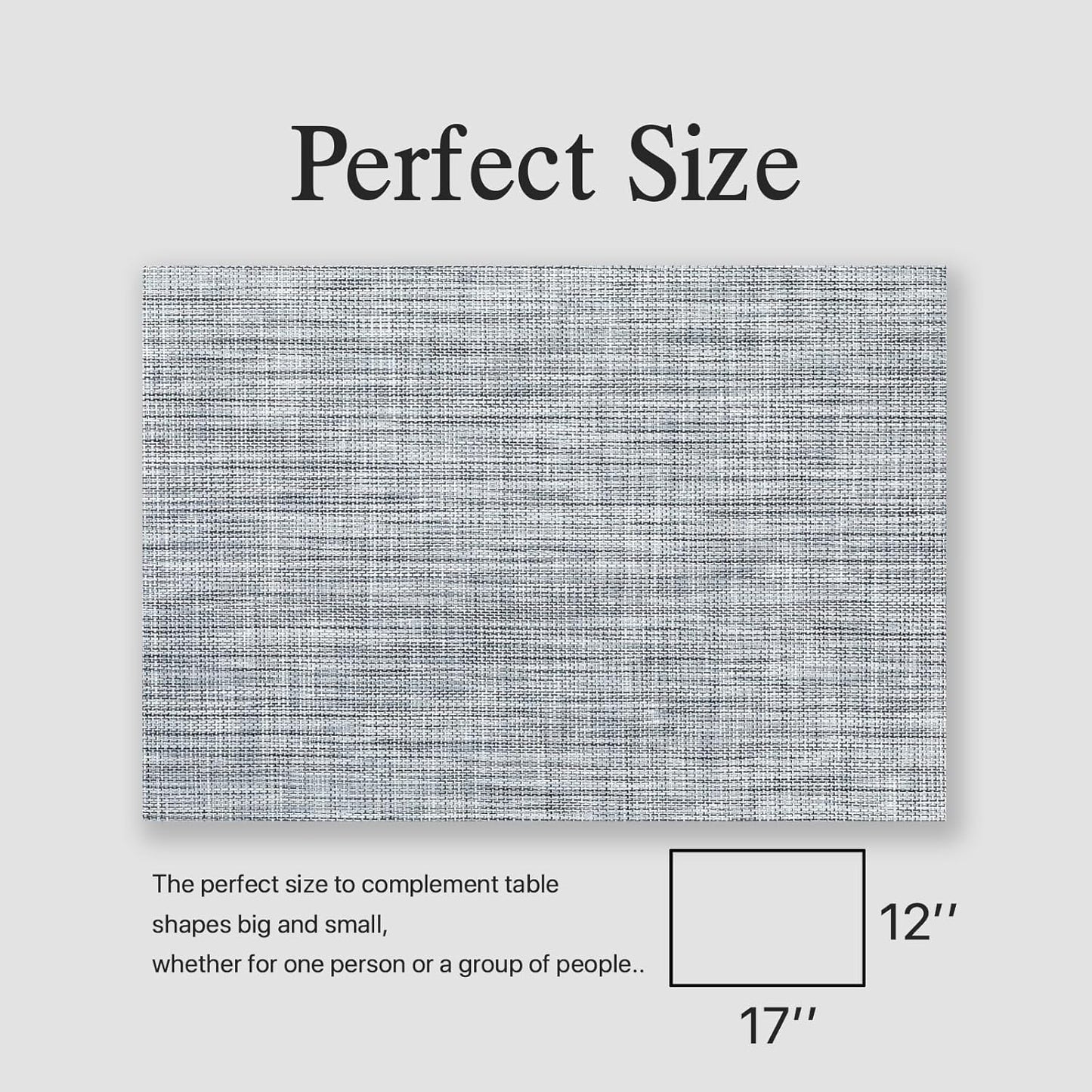 Placemats Set of 6 - Easy Clean Woven Vinyl Placemats for Dining Table, Indoor/Outdoor Place Mats, Washable PVC Table Mats（Gray）
