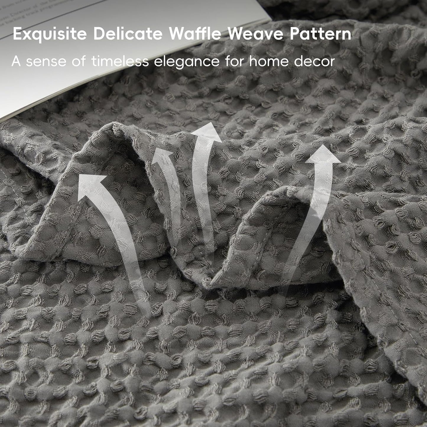 PHF Ultra Soft Waffle Weave Blanket Queen Size 90"x 90"- Washed Lightweight Breathable Cozy Woven Blanket for Bed - Aesthetic Decor for Couch Bedding Sofa Home Car - Grey