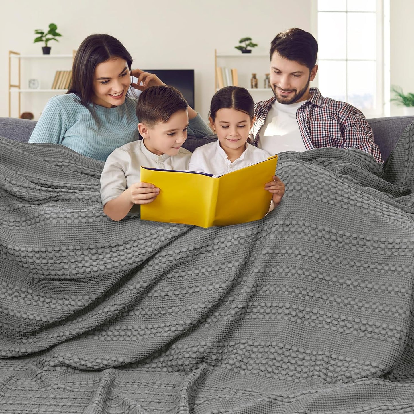 PHF 100% Cotton Waffle Blanket Oversized King 120"x120", Lightweight Breathable Extra Large 10'x10' Summer Blankets for Bed, Giant Big Luxury Aesthetic Woven Bedding for Home Decor, Dark Grey