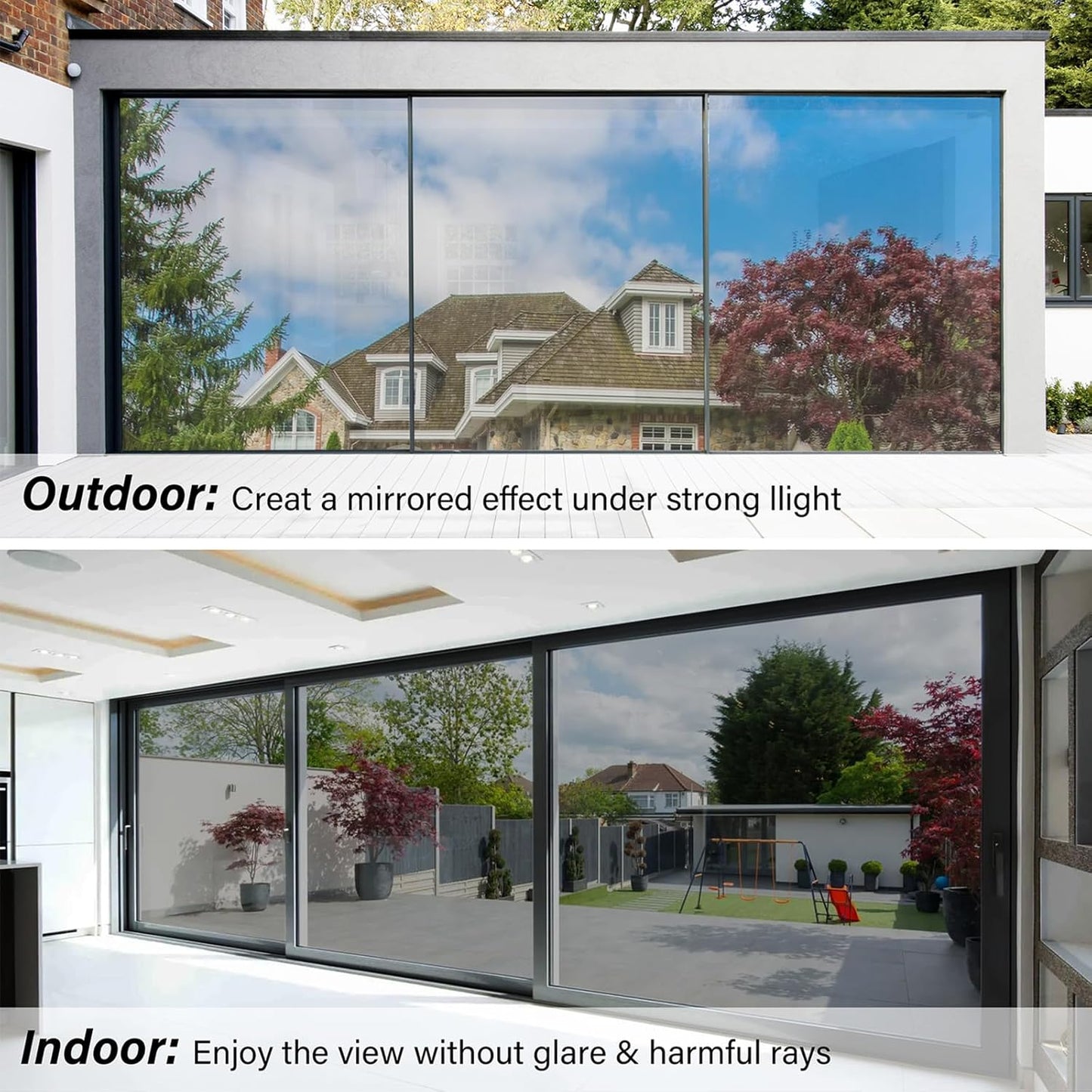 Kromapolis One Way Window Privacy Film Reflective Mirror Home Window Tint, Daytime Privacy Heat Control Anti UV Glass Tinting Static Cling (Silver, 23.6 x 118.1 inch)