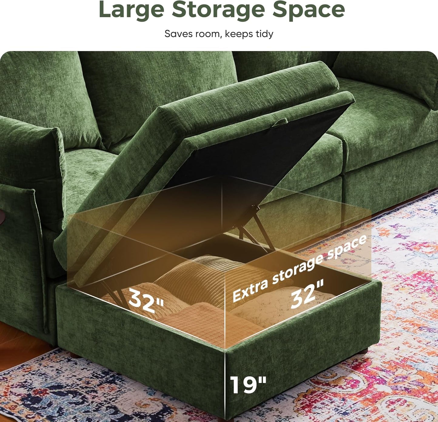 134.6" Oversized Modular Sectional Sofa, Large 6 Seater U Shaped Couch Deep Seat for Living Room, Apartment - Chenille Green