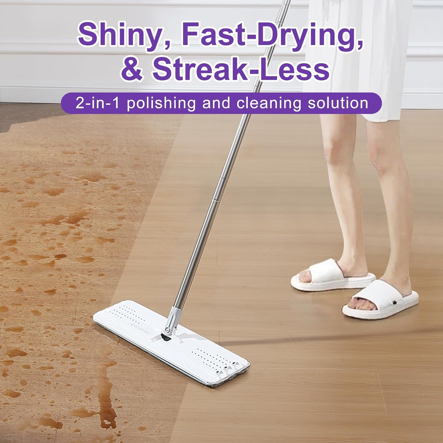 JOYMOOP Mop and Bucket with Wringer Set and Floor Cleaner Pods, Flat Floor Mop with 3 Reusable Microfiber Pads, Wet and Dry Use, Freesia Scent Pack of 15 Pacs for Floor Cleaning