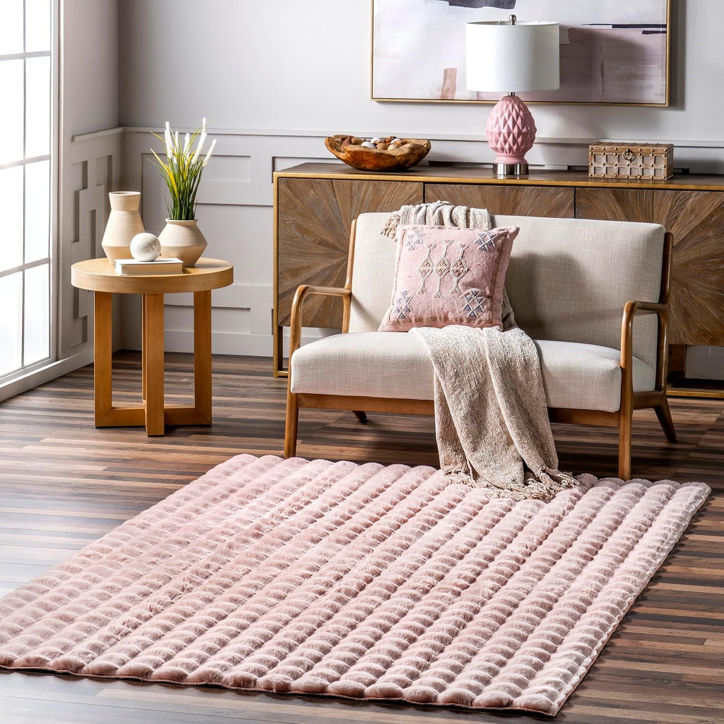 nuLOOM 5' x 8' Cozy Plush Area Rug, Machine Washable, Non-Slip, Soft Fluffy Shag Carpet for Living Room Bedroom Kids Room Nursery Home Decor, Jeni Blush