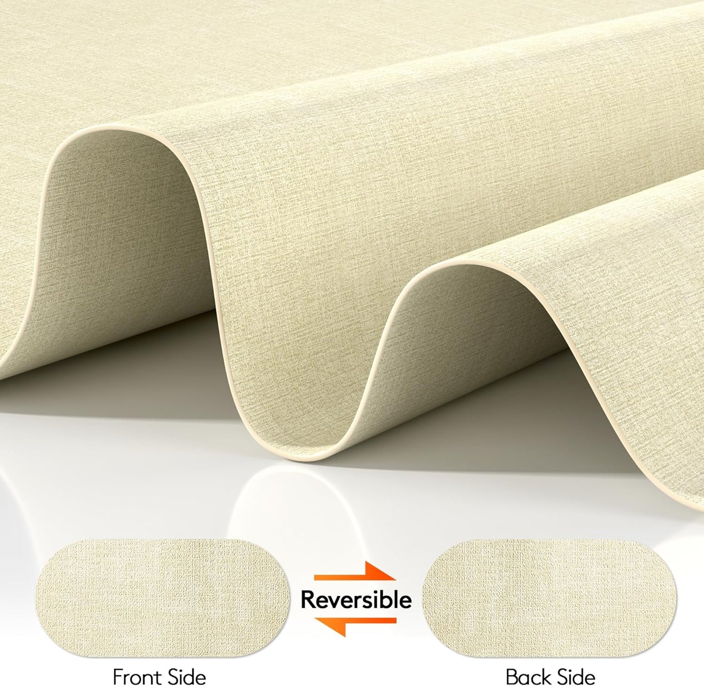 DOLOPL Large Placemats Set of 6, Oval Reversible Wipeable & Non-Slip Place Mats, Modern Faux Leather Table Mats for Kitchen, Neutral Tablemats for Dining Table Decor, Wedding, Party(Beige)