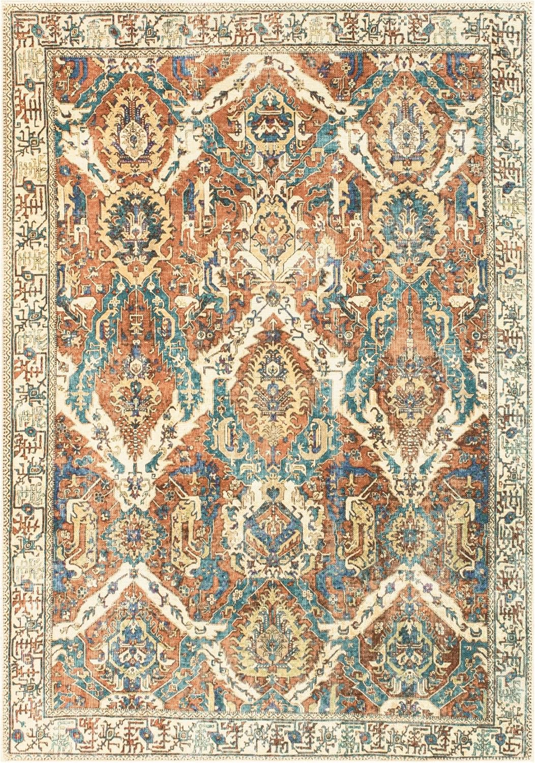 Keen Home Design 4x6 Rug - Machine Washable Area Rug with Non-Slip Backing, Ideal for Living Room, Dining Room, Bedroom - Vintage, Easy Clean, Durable, Low Pile Rug - (4' x 6')
