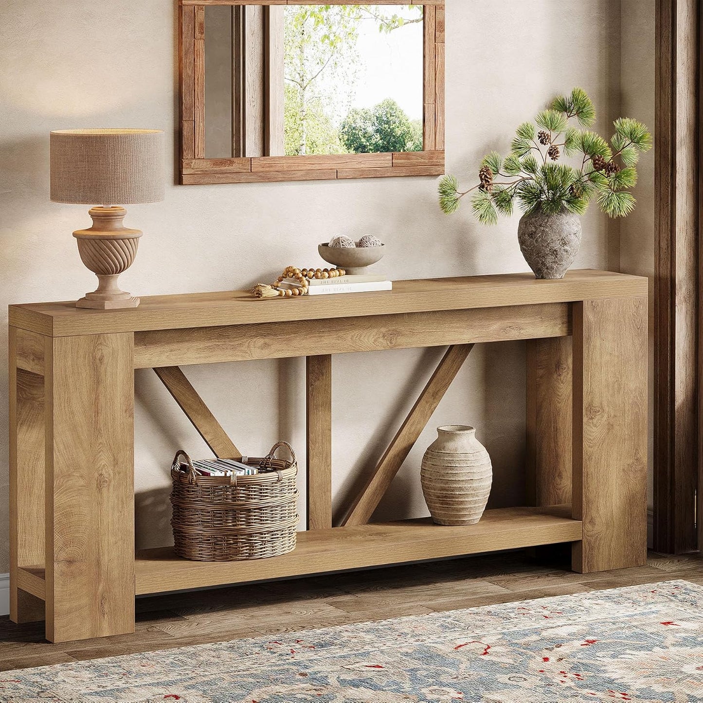 Tribesigns 70.9" Extra Long Entry Table, Farmhouse Wood Console Table with Storage, Modern Accent Sofa Table Behind Couch Foyer Tables for Entryway, Living Room, Entrance, Light Brown