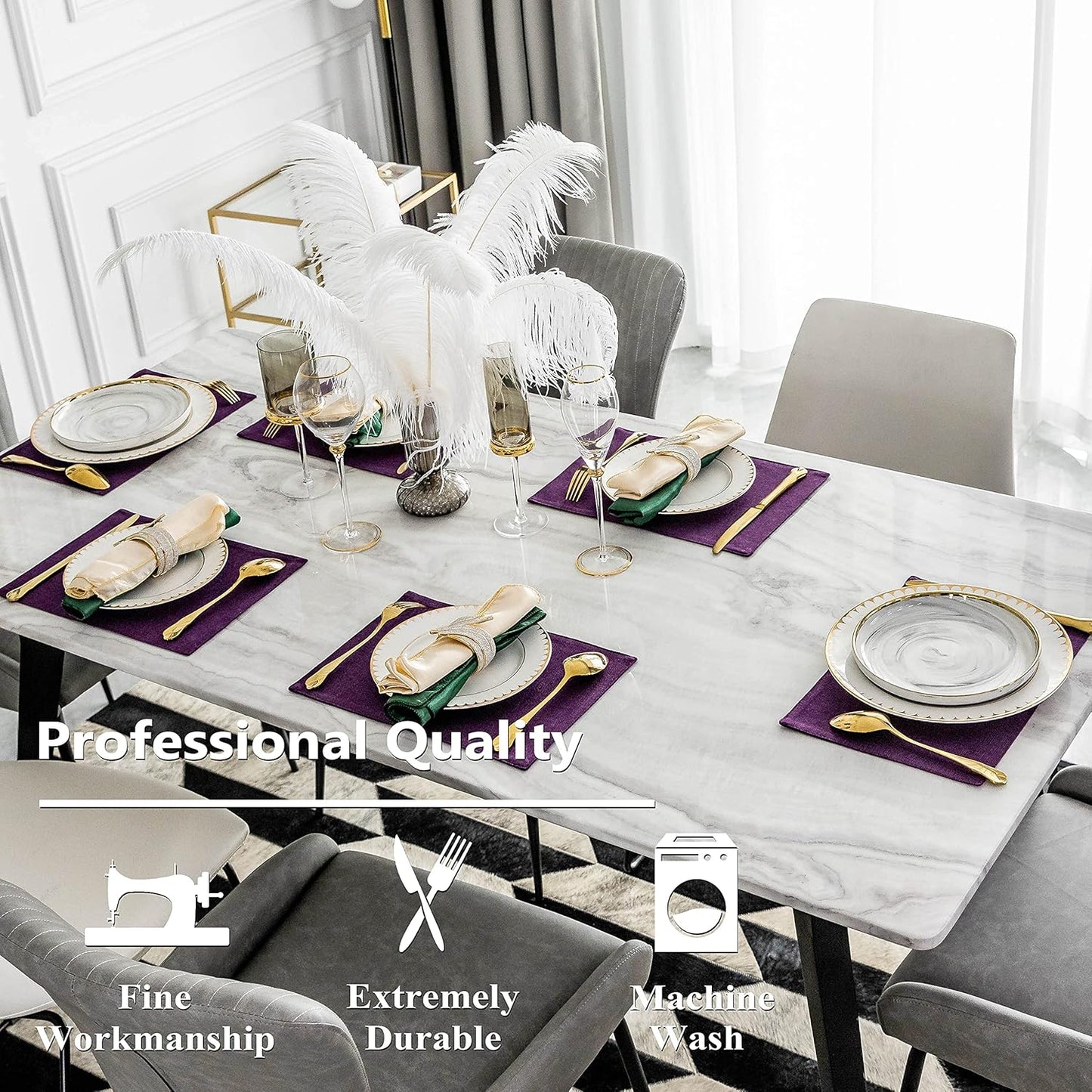 Home Brilliant Cloth Placemats Set of 4 Heat Resistant Dining Table Place Mats for Kitchen Table, 13 x 19 inches, Purple