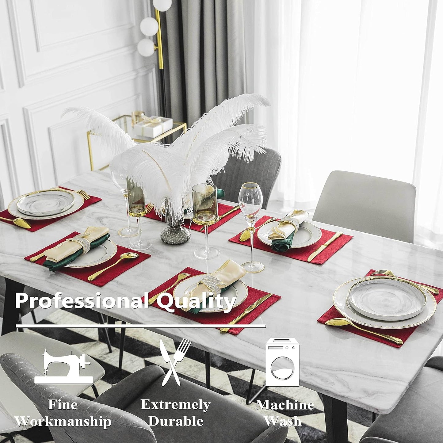 Home Brilliant Placemats Set of 6 Red Place Mats Decoration Heat Resistant Dining Table Place Mats Machine Washable Kitchen Table Mats, 13x19 inch, Burgundy