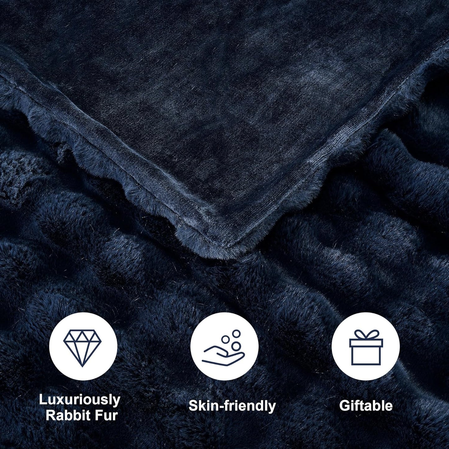 DREAMNINE Super Soft Thick Bubble Faux Rabbit Fur Throw Blanket for Couch 50" x 60", Reversible Plush Warm Winter Fluffy Blankets, Decorative Cute Cozy Bubble Furry Blanket for Bedroom Sofa, Navy Blue