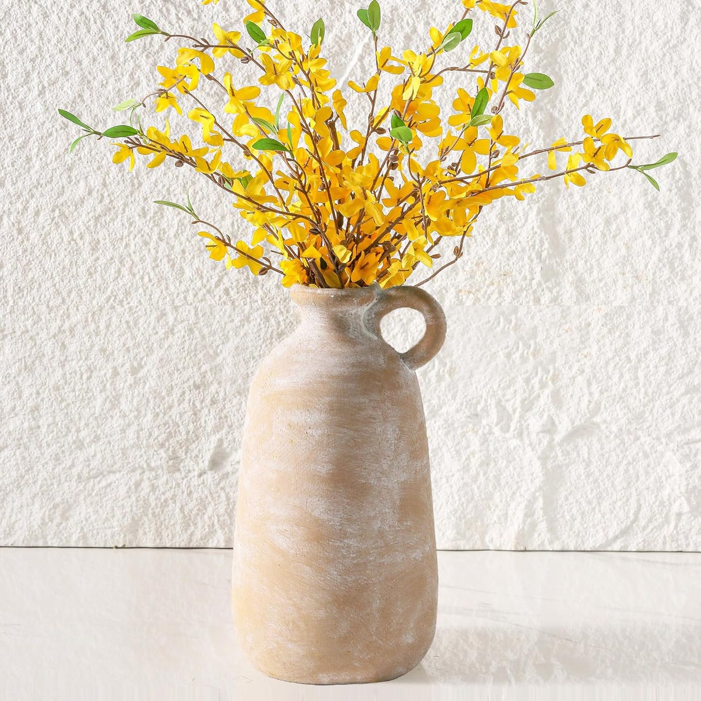 Ceramic Rustic Vase, 12.8" Large Flower Vases Home Decor for Pampas Farmhouse Decorative Pottery Clay Vase for Mantel Entryway Table Living Room Kitchen Bathroom Bedroom