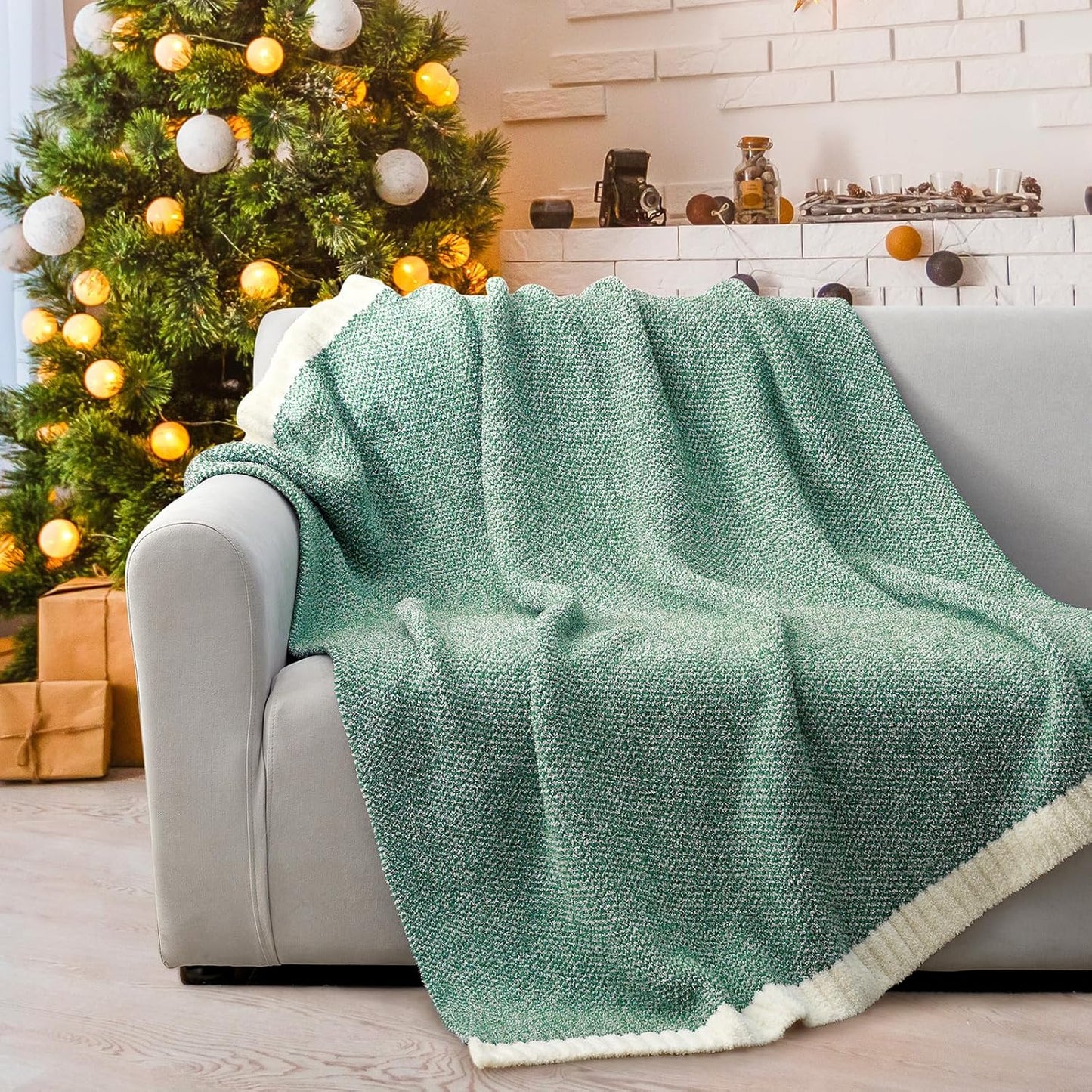 Snuggle Sac Green Throw XL Blanket 50x70,Super Soft Warm Blankets Oversized Throw Knit Blankets Fuzzy Plush Blanket, Heather Green, 50x70 inches