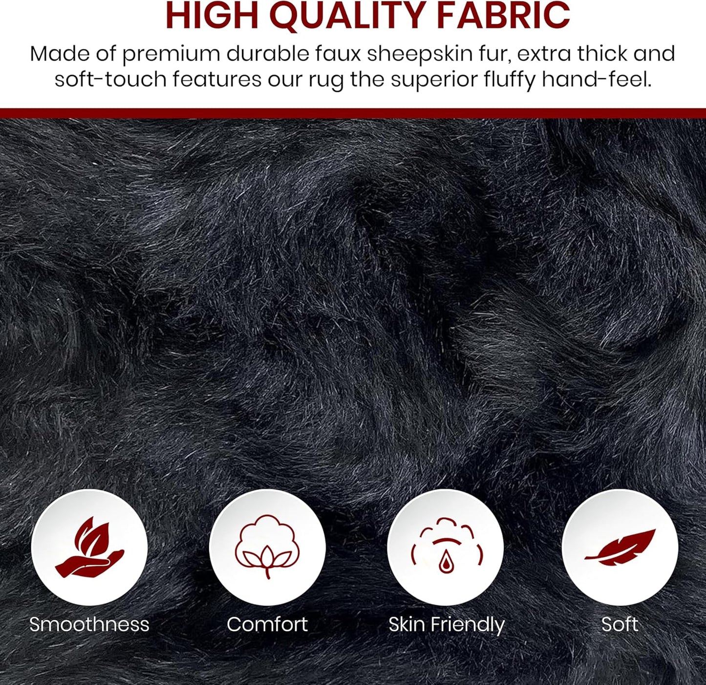 LAMBZY Faux Sheepskin Hypoallergenic Free Shape Silky Shag Rug, Luxury Shaggy Silky Plush Carpet for Bedrooms Rugs Living Kids Room Sofa Floor Rugs (Sexto 6 Pelts 6'x6', 180x180cm, Black)