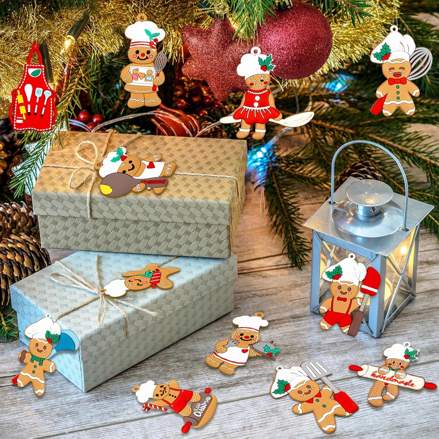 24pcs Gingerbread Christmas Decoration for Tree - Cooking Gingerbread Man Ornaments Christmas Hanging Decor for Christmas Tree Home Kitchen Decor Party Supplies