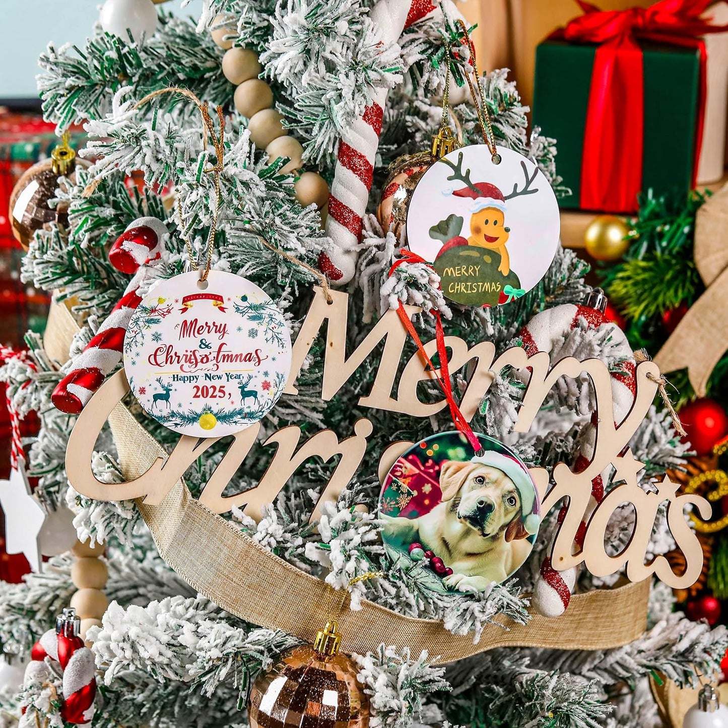 Joyclub 8 Pcs 3'' Sublimation Ornament Blanks MDF Sublimation Christmas Ornaments Bulk Round Double Sided Ornaments for Personalized Xmas Tree Ornament Home Decor DIY Crafts
