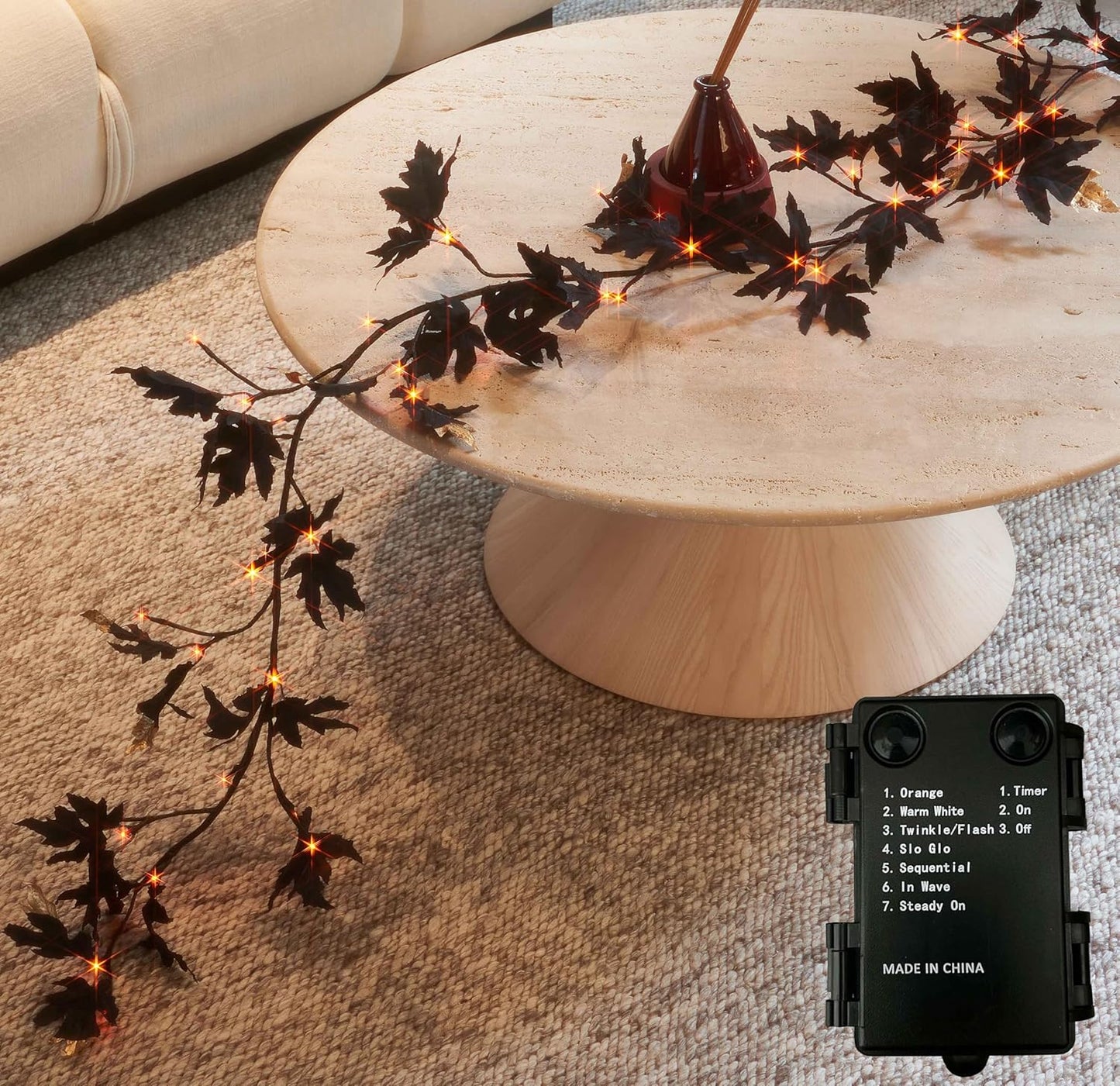 Birchlitland Halloween Black Maple Garland with Lights Timer 48 LED Orange and Warm White Fairy Lights, Battery Operated for Indoor and Outdoor Halloween Party Decoration