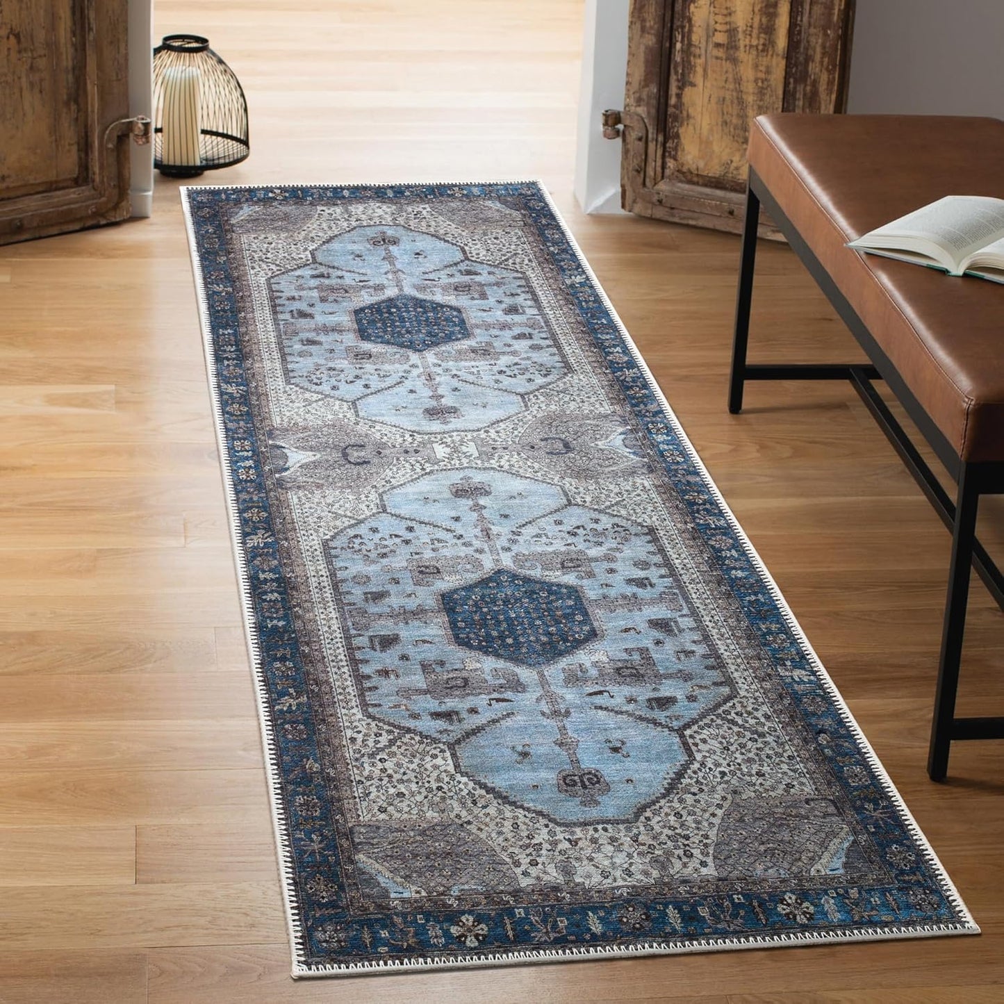 Keen Home Design 2x10 Rug - Machine Washable Runner Rug with Non-Slip Backing, Ideal for Hallway, Entryway, Kitchen, Laundry Room - Vintage, Easy Clean, Durable, Low Pile - (2'6" x 10')