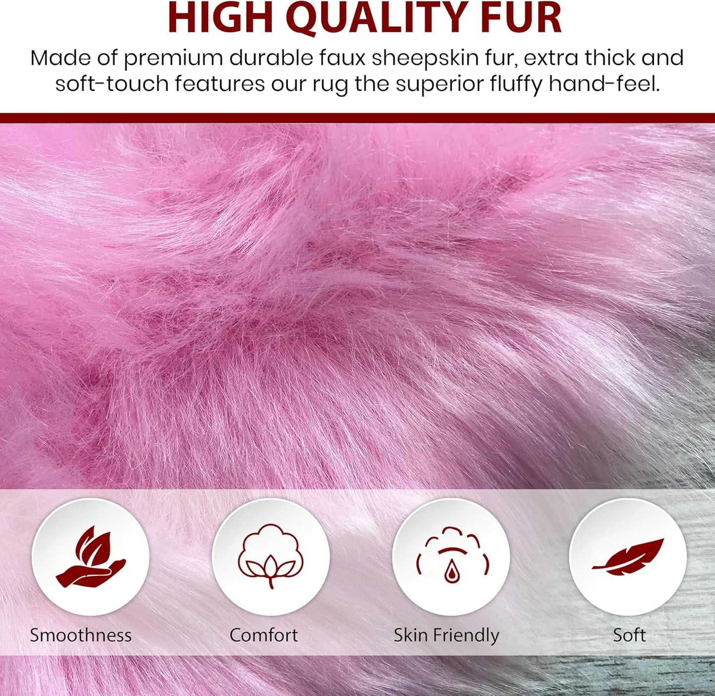 LAMBZY Faux Sheepskin Super Soft Hypoallergenic Free Shape Silky Shag Rug, Luxury Shaggy Plush Carpet for Bedrooms Living Kids Room Sofa Rugs (Pink, Quarto 4 Pelts 4'x6')
