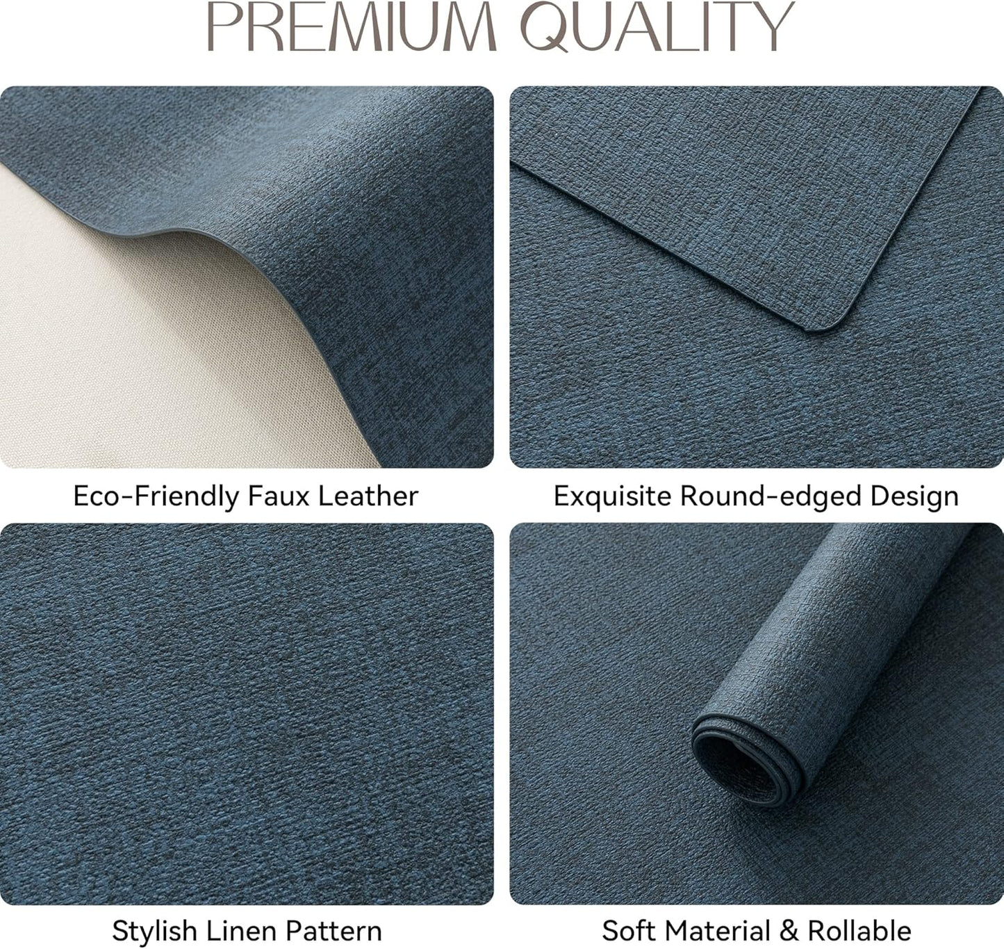 Romanstile Vinyl Placemats Set of 4-12 X 18 Inch - Heat Resistant Place Mats 100% Waterproof Oilproof Wipeable Reversible Faux Leather Table Mats for Kitchen/Dining/Party/Outdoor, Navy Blue