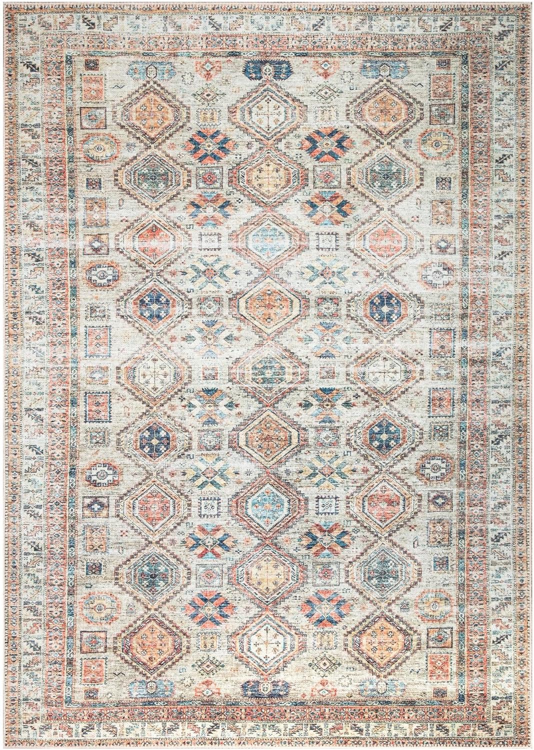 Keen Home Design 8x10 Rug - Machine Washable Area Rug with Non-Slip Backing, Ideal for Living Room, Dining Room, Bedroom - Vintage, Easy Clean, Durable, Low Pile Rug - (8' x 10')