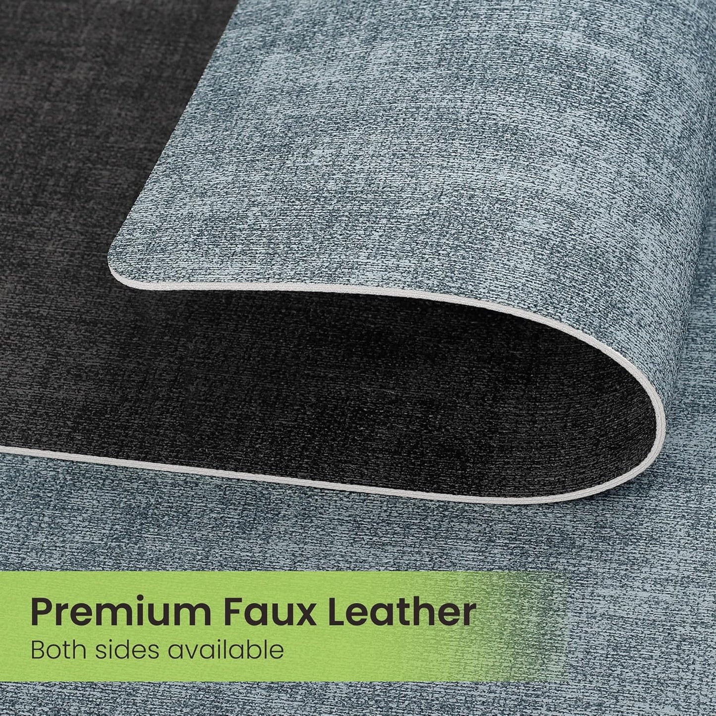 Faux Leather Dual Sided Placemats Set of 6, Square Non-Slip Heat Resistant Placemats with Coaster, Reversible wipeable Waterproof Table Mats for Kitchen, Dining, Outdoor (6, Black Light Blue)