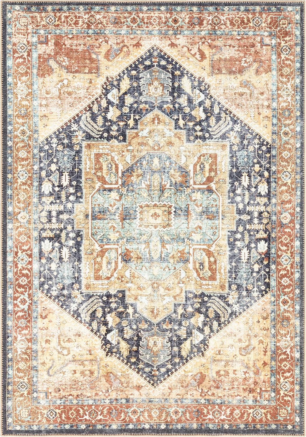 Keen Home Design 3x5 Rug - Machine Washable Entry Rug with Non-Slip Backing, Ideal for Enteryway, Kitchen, Bathroom, Laundry Room - Vintage, Easy Clean, Durable, Low Pile Rug - (3' x 5')