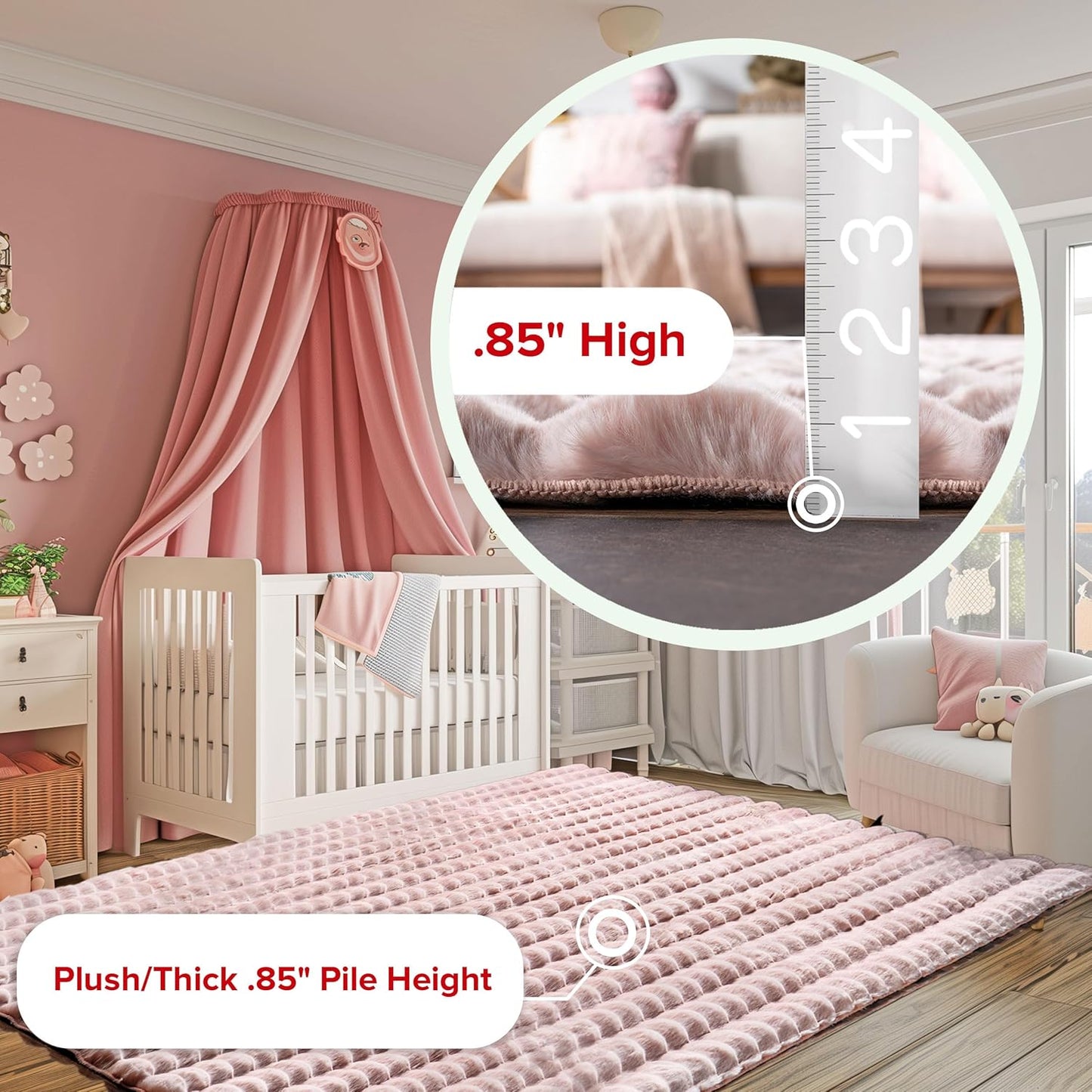 nuLOOM 5' x 8' Cozy Plush Area Rug, Machine Washable, Non-Slip, Soft Fluffy Shag Carpet for Living Room Bedroom Kids Room Nursery Home Decor, Jeni Blush