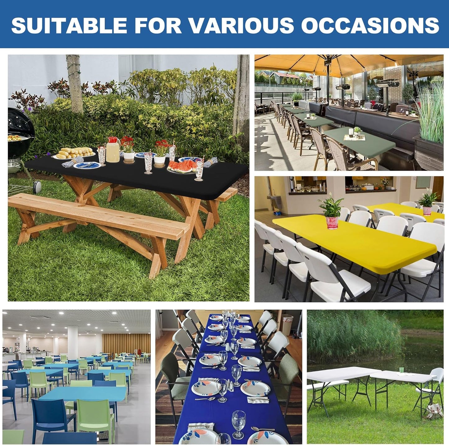 Fitted Tablecloth for 6 Foot Rectangle Tables-10 Pack Royal Blue Elastic Outdoor Picnic Table Cover-Spandex Stretch Folding Tablecloths for Camping Dining Room Patio Kitchen Banquet Party